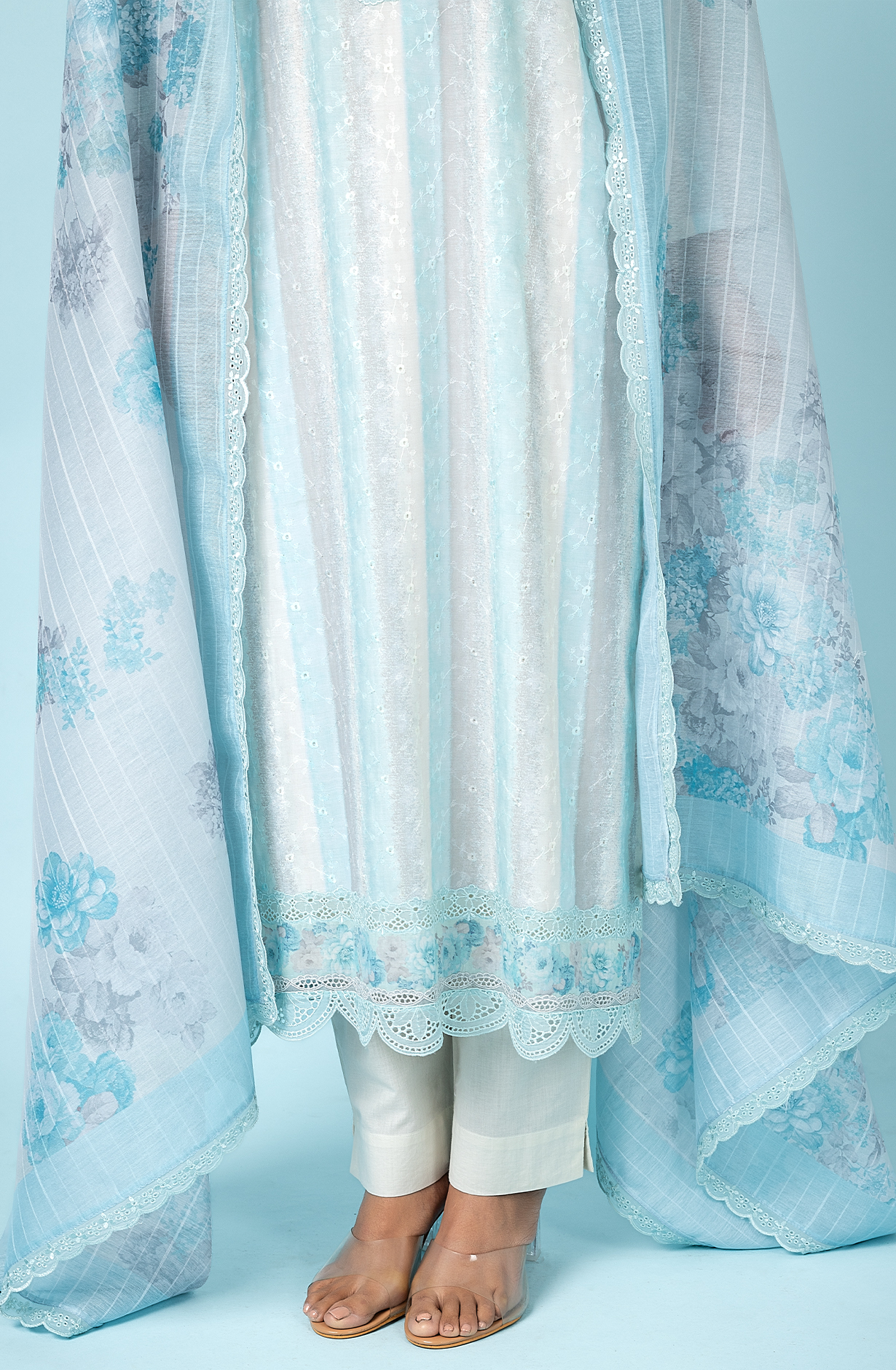 Sky Blue Beautiful Muslin Embroidered Salwar Kameez with Digital Print - TAN2193C