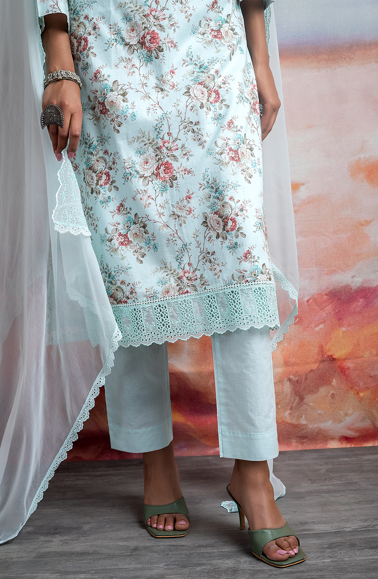 Turquoise Exclusive Cotton Digital Print Unstitched Suit with Chiffon Dupatta - TAN2267A