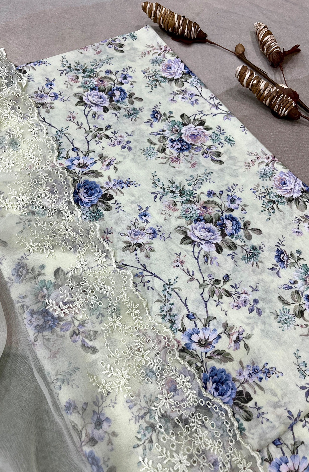 Lime Green Exclusive Cotton Digital Print Unstitched Suit with Chiffon Dupatta - TAN2267D