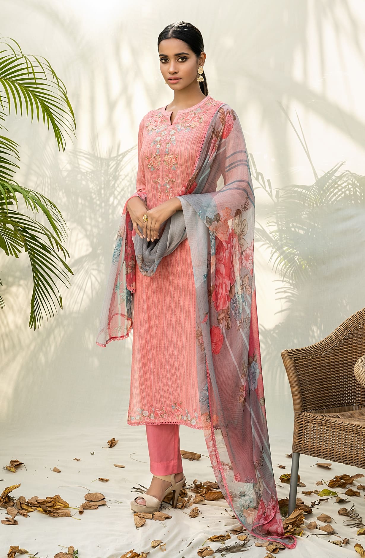 Pink Chanderi Cotton Exclusive Unstitched Suit with Chiffon Dupatta - TAR1307