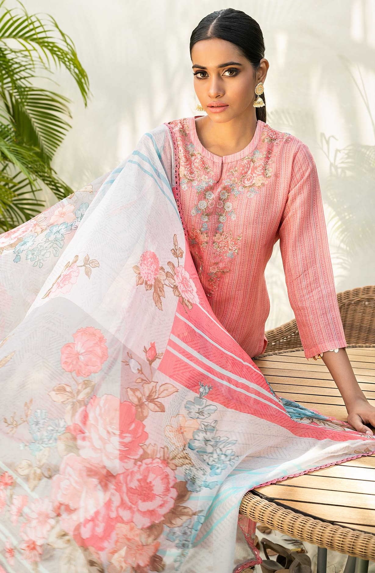 Pink Chanderi Cotton Exclusive Unstitched Suit with Chiffon Dupatta - TAR1307