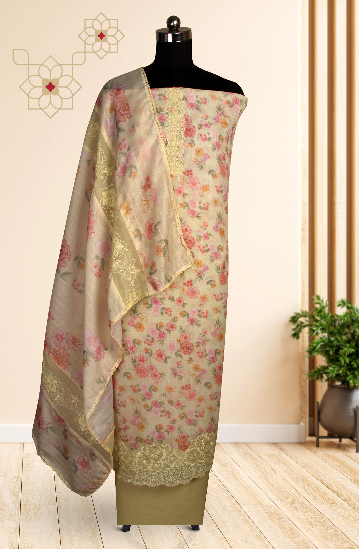 Yellow Linen Exclusive Digital Printed with Embroidered Salwar Kameez - TAR1762B