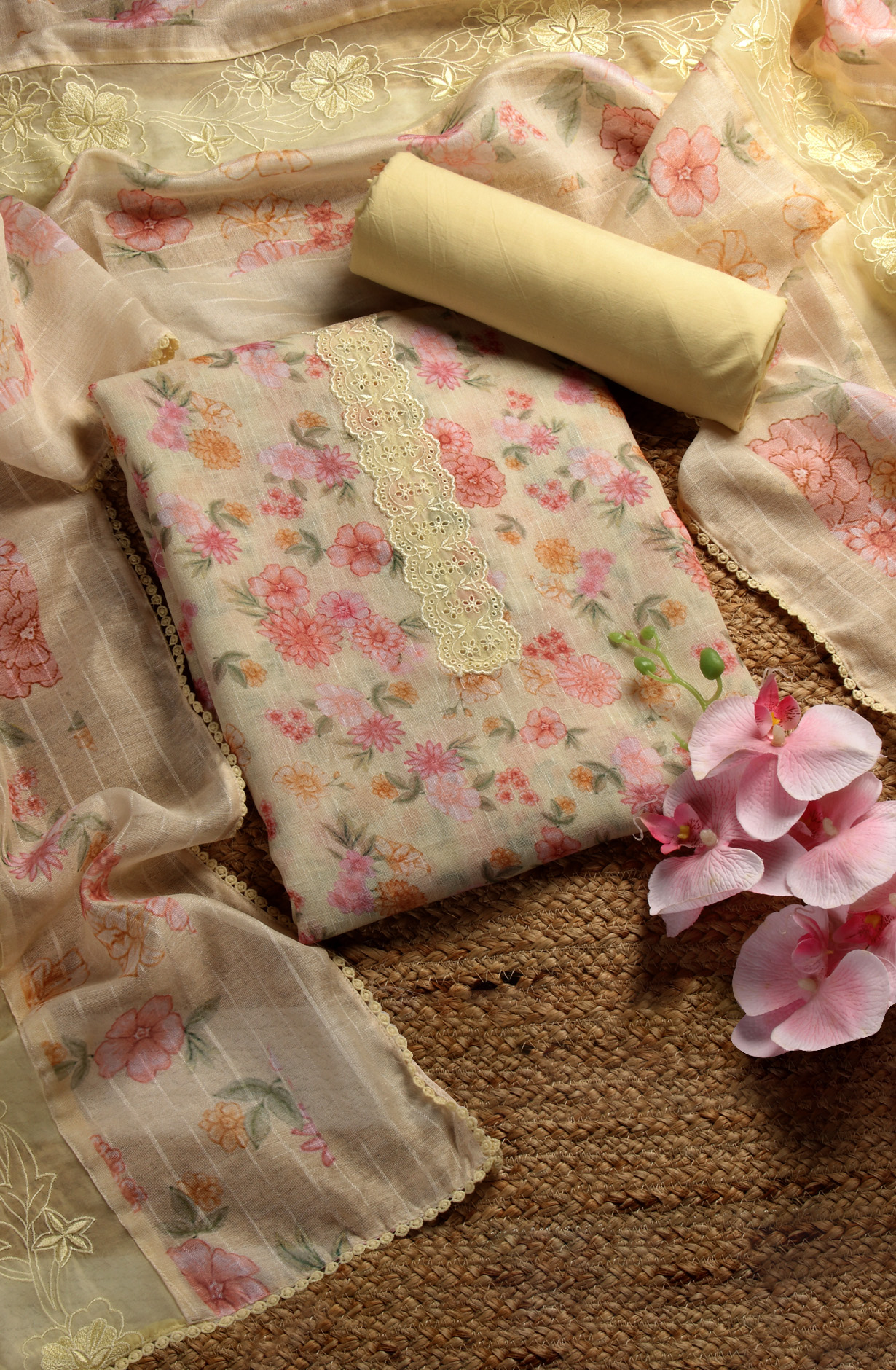 Yellow Linen Exclusive Digital Printed with Embroidered Salwar Kameez - TAR1762B