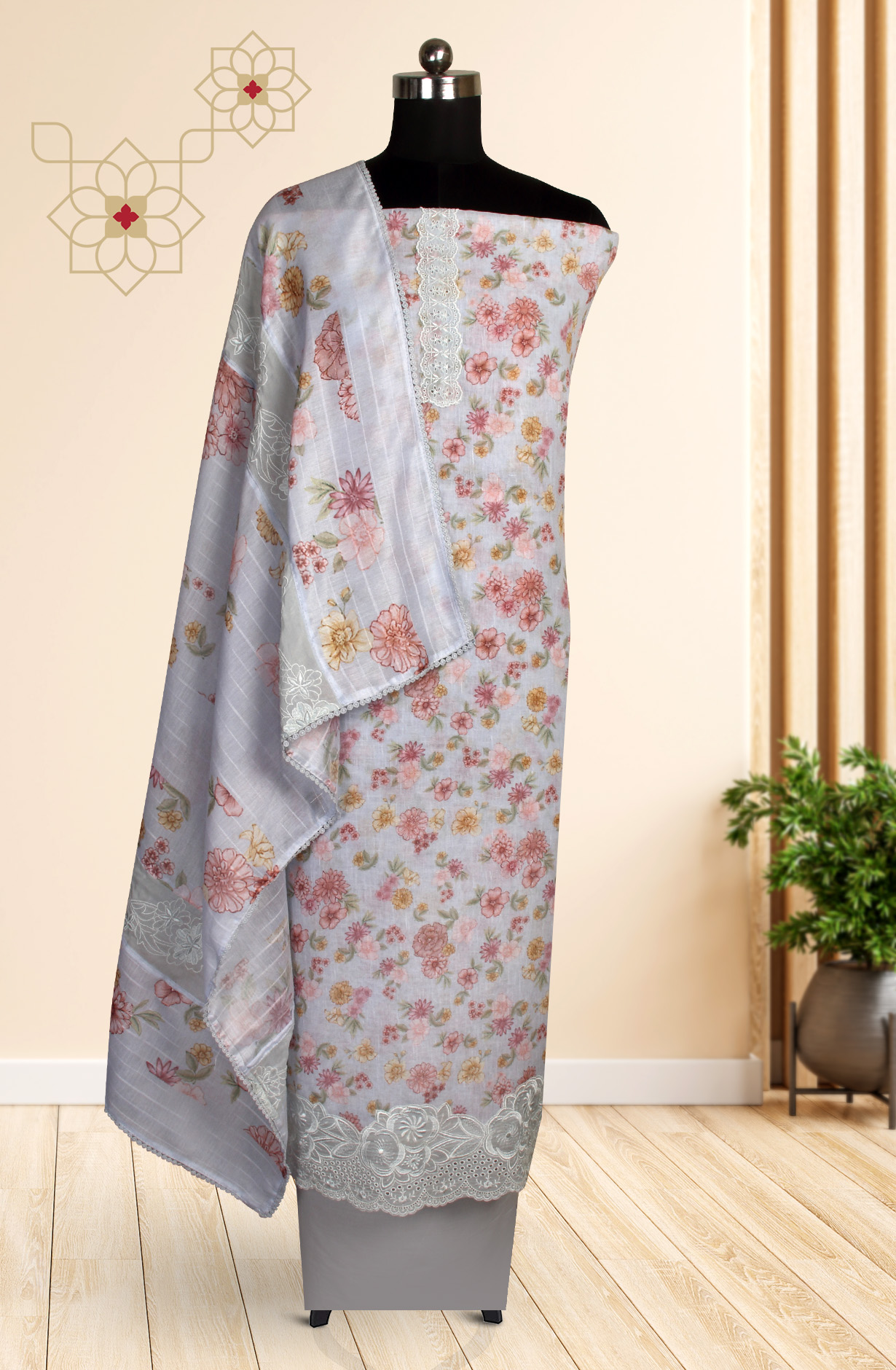 Grey Linen Exclusive Digital Printed with Embroidered Salwar Kameez - TAR1762C