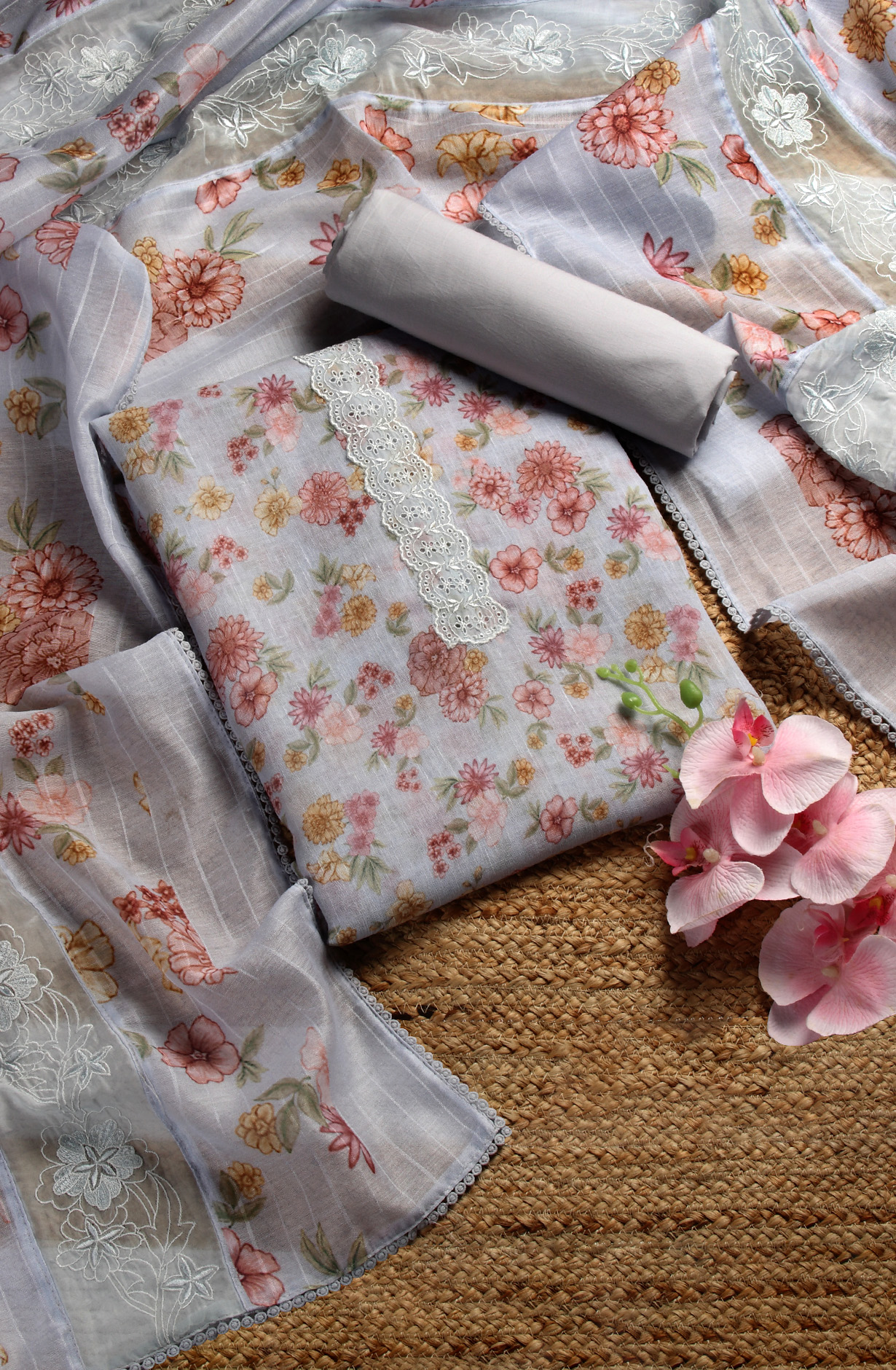 Grey Linen Exclusive Digital Printed with Embroidered Salwar Kameez - TAR1762C