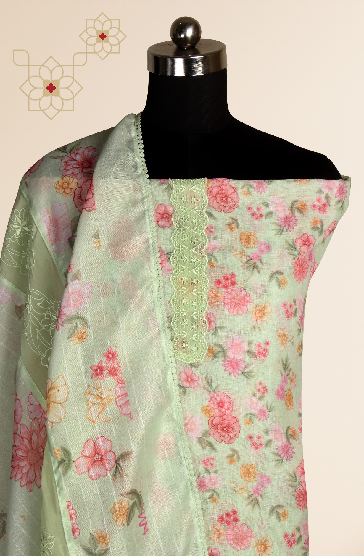 Parrot Green Linen Exclusive Digital Printed with Embroidered Salwar Kameez - TAR1762D