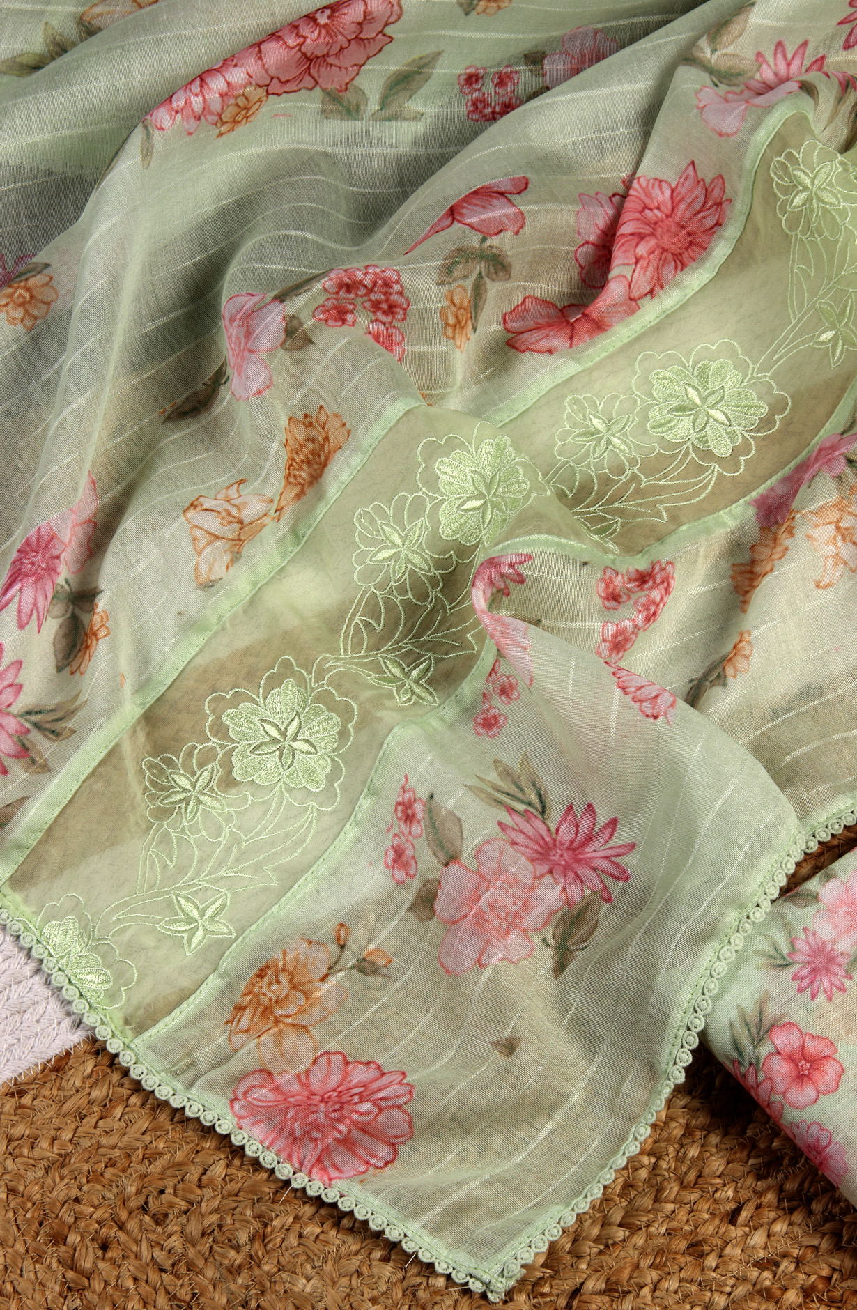 Parrot Green Linen Exclusive Digital Printed with Embroidered Salwar Kameez - TAR1762D