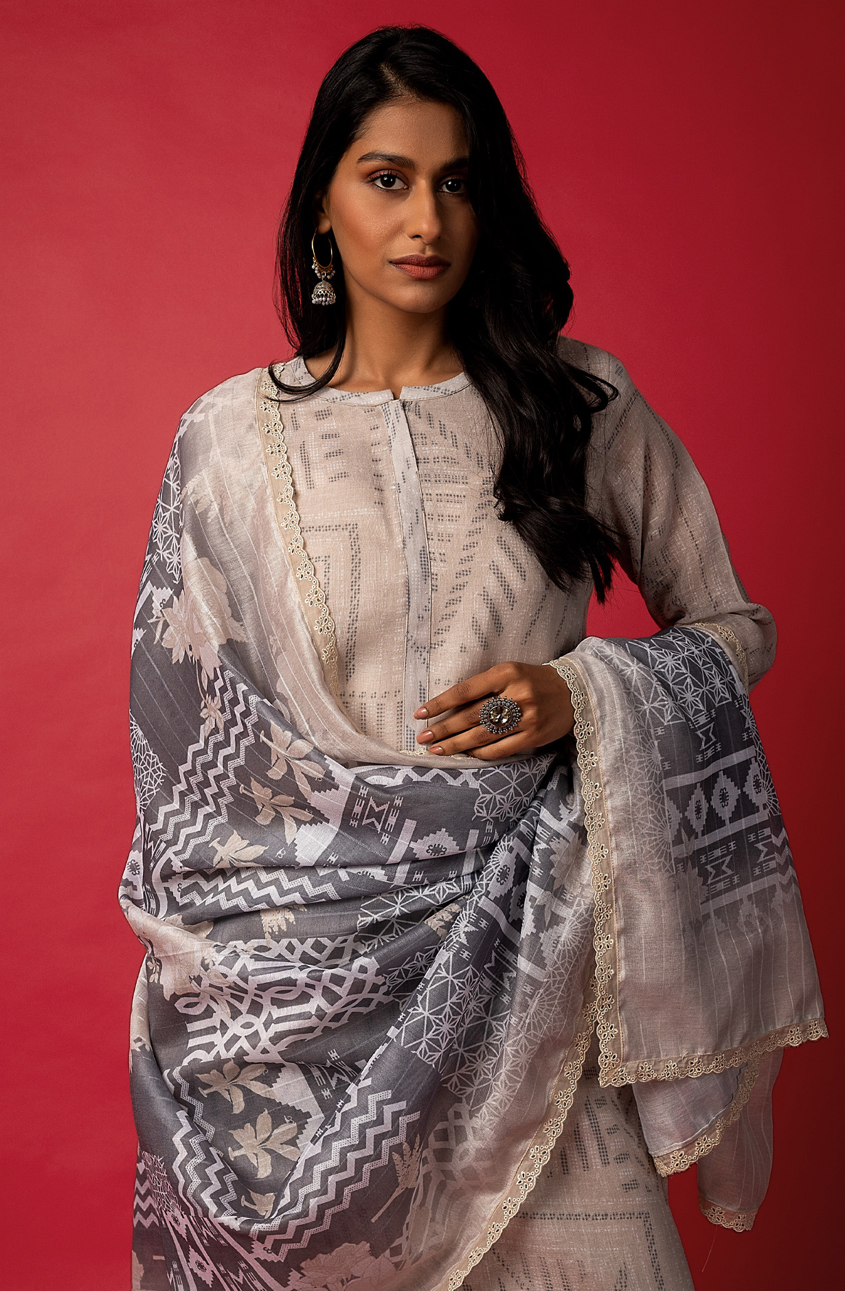 Beige Linen Exclusive Digital Print Suit-sets with Beautiful Dupatta - TAR1782