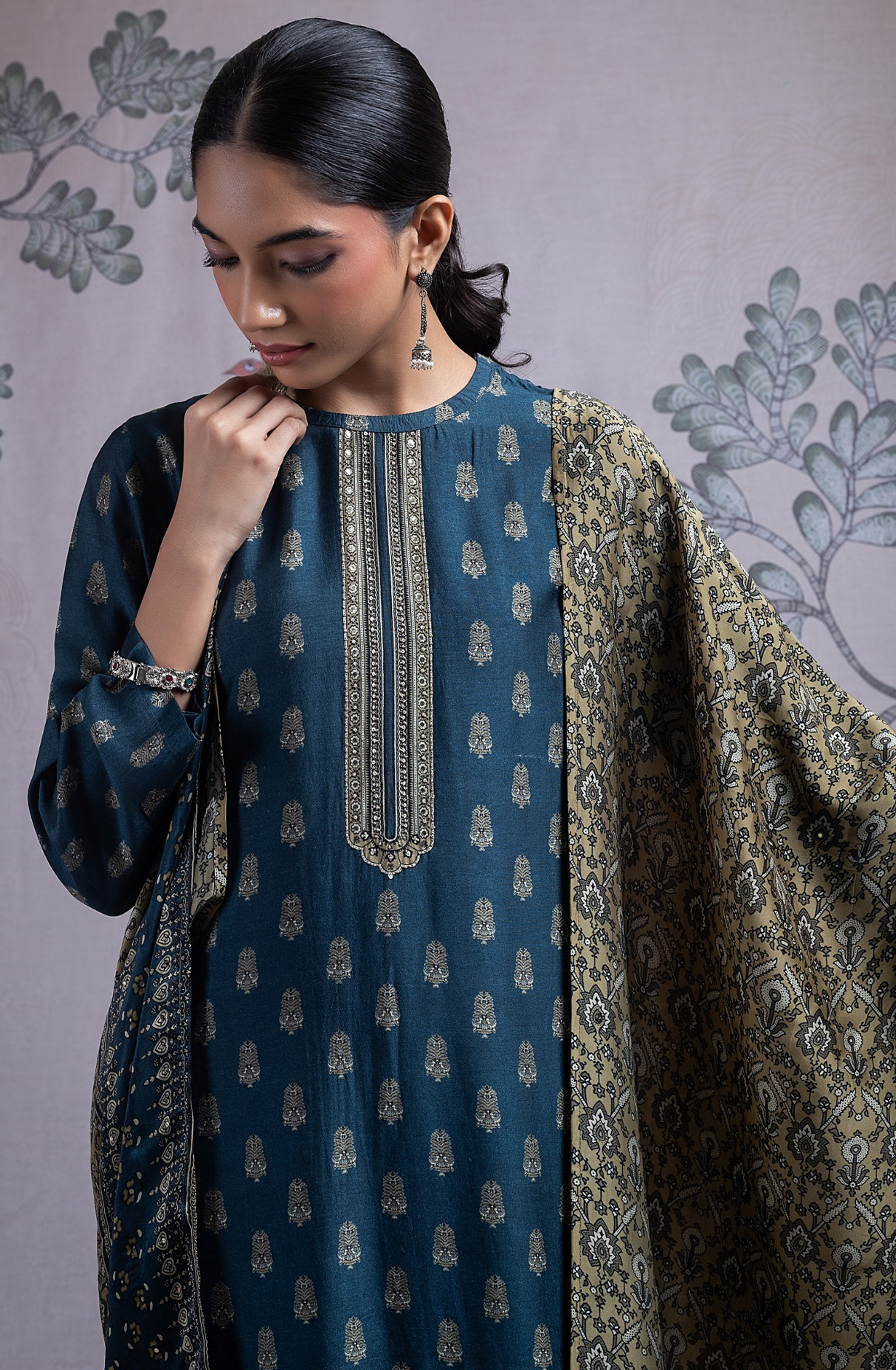 Blue Silk Digital Printed Suit Set with Silk Dupatta - TARST2072A