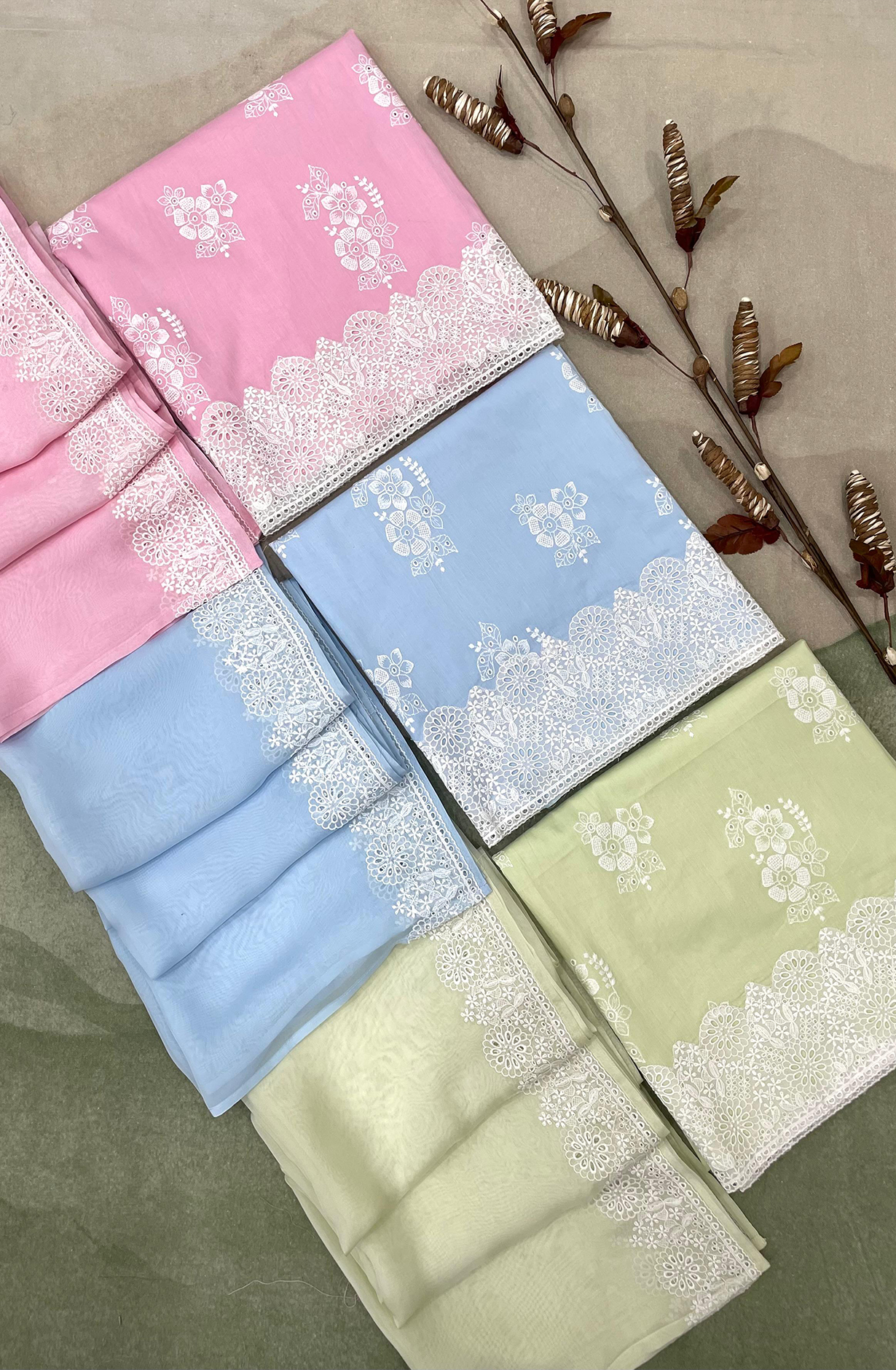 Pink Malmal Cotton Unstitched Beautiful Embroidered Suit with Organza Dupatta - TEE2176B