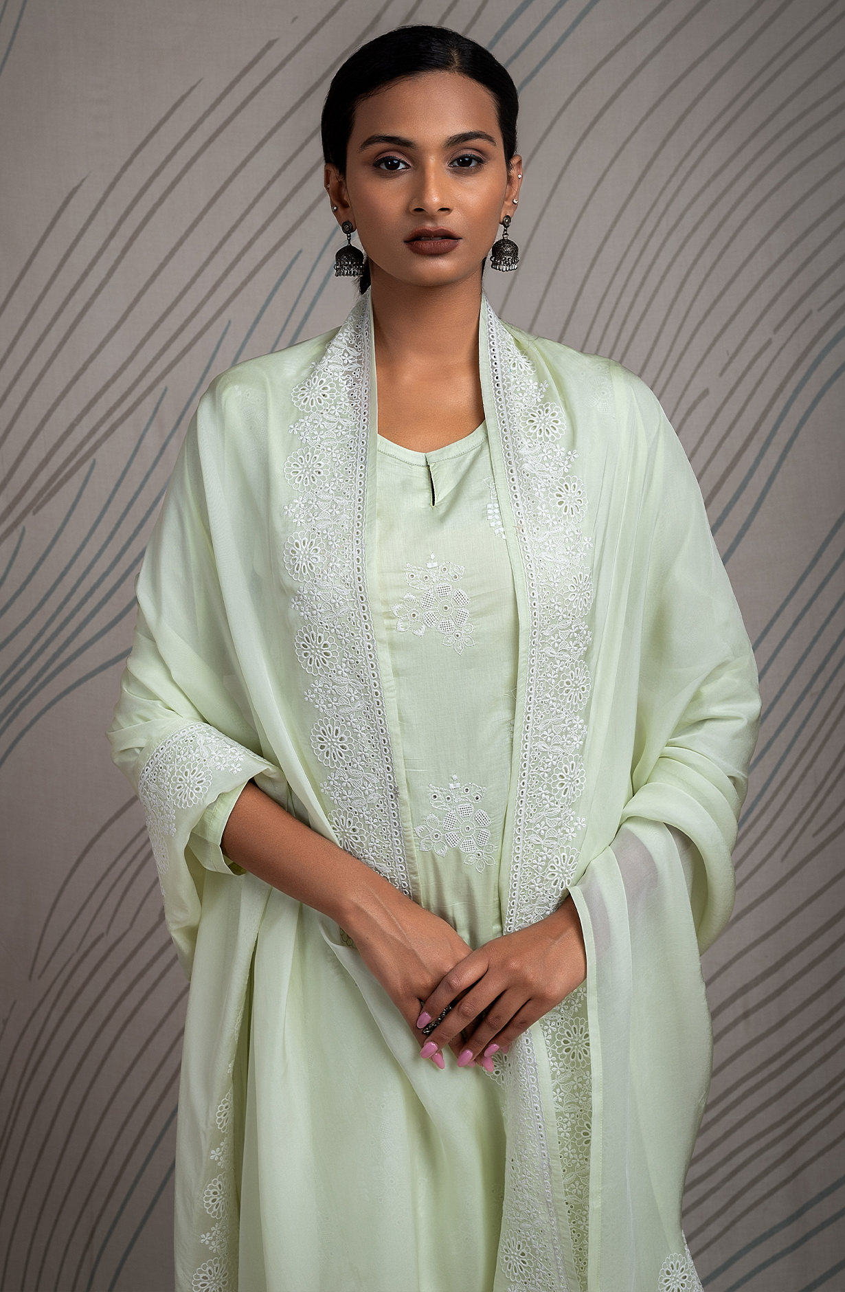 Pista Green Malmal Cotton Unstitched Beautiful Embroidered Suit with Organza Dupatta - TEE2176C