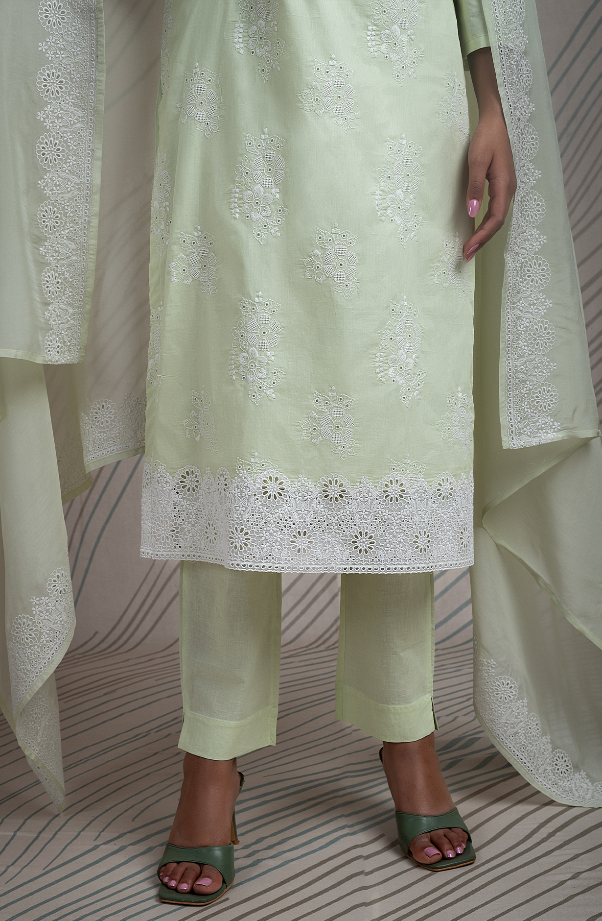 Pista Green Malmal Cotton Unstitched Beautiful Embroidered Suit with Organza Dupatta - TEE2176C