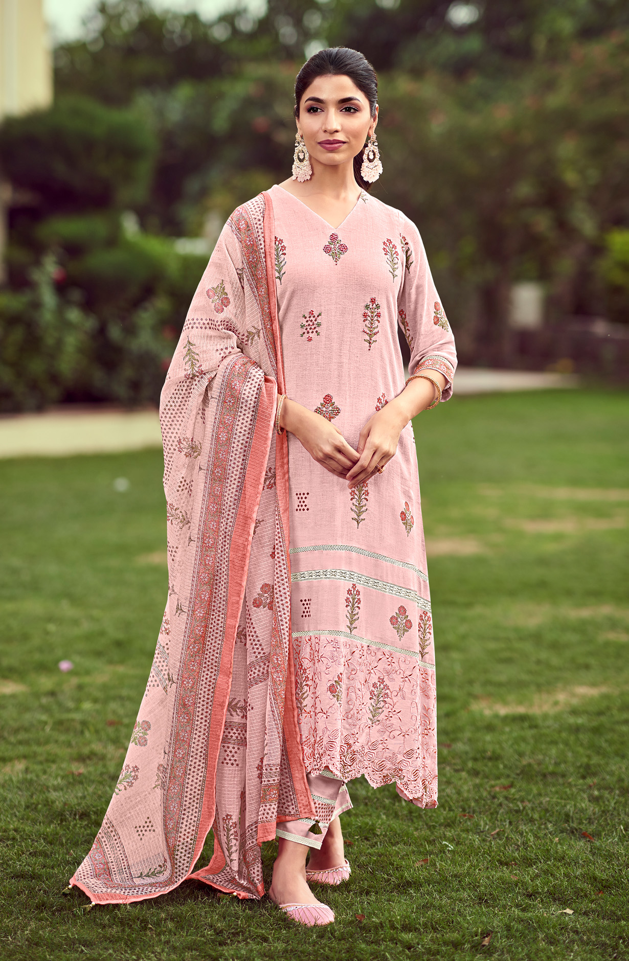 Pink Linen Beautiful Digital Print with Embroidery Salwar Suit - THE8081