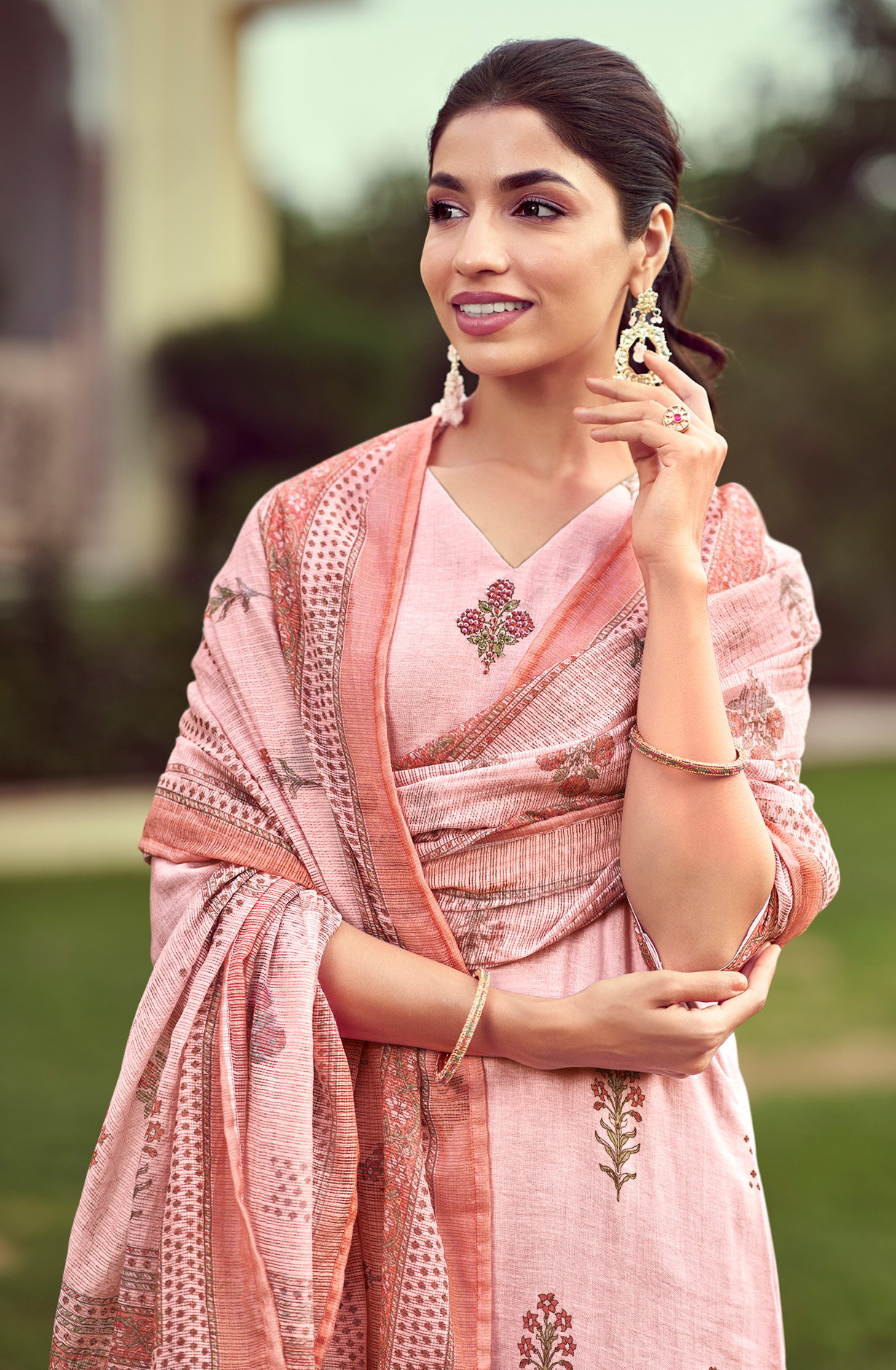 Pink Linen Beautiful Digital Print with Embroidery Salwar Suit - THE8081