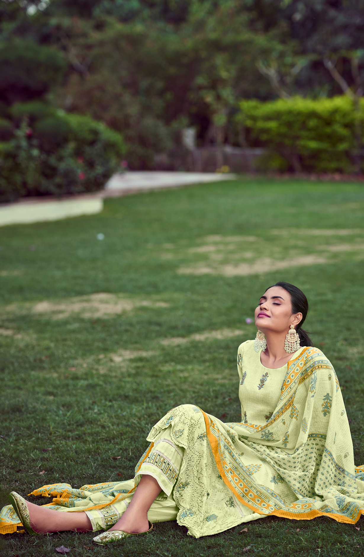 Pista Green Linen Beautiful Digital Print with Embroidery Salwar Suit - THE8086