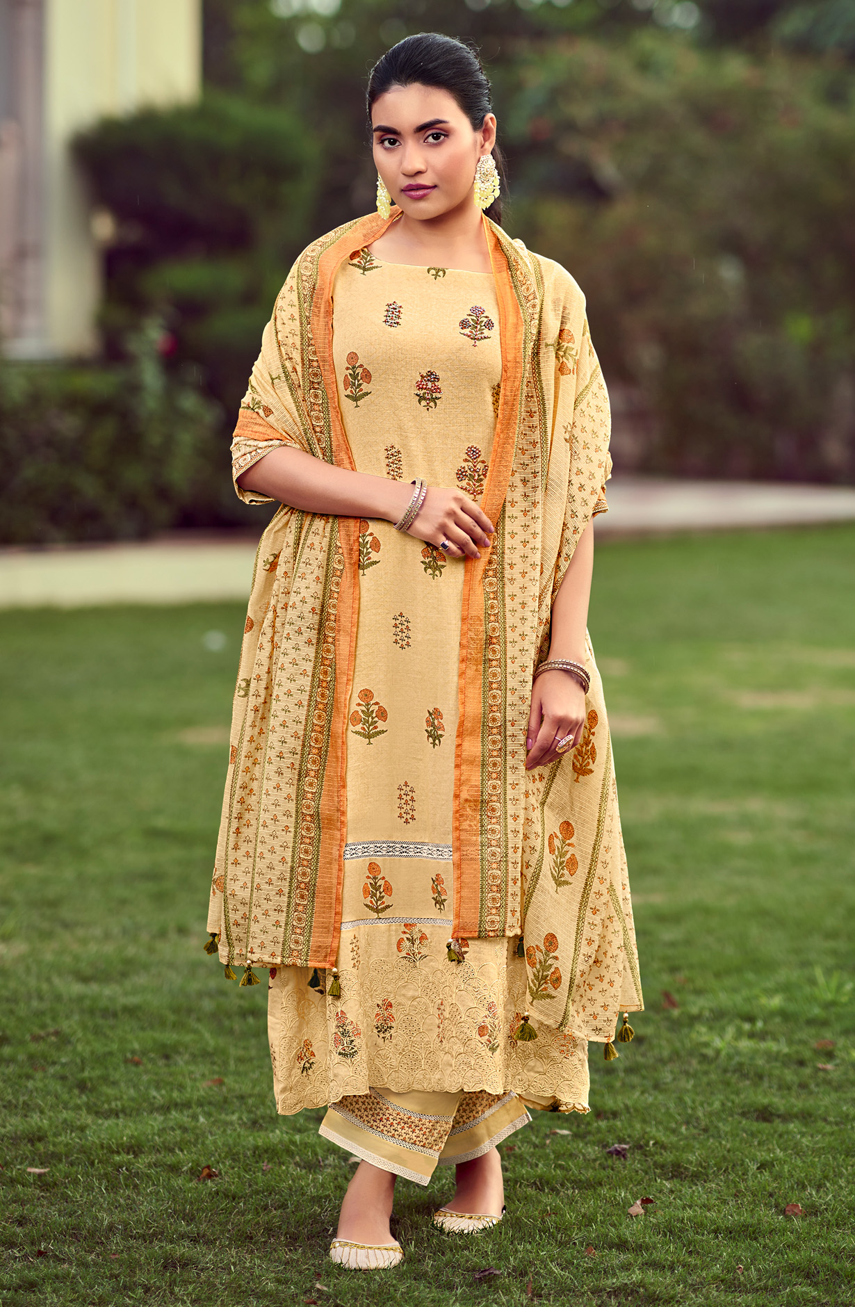 Yellow Linen Beautiful Digital Print with Embroidery Salwar Suit - THE8084