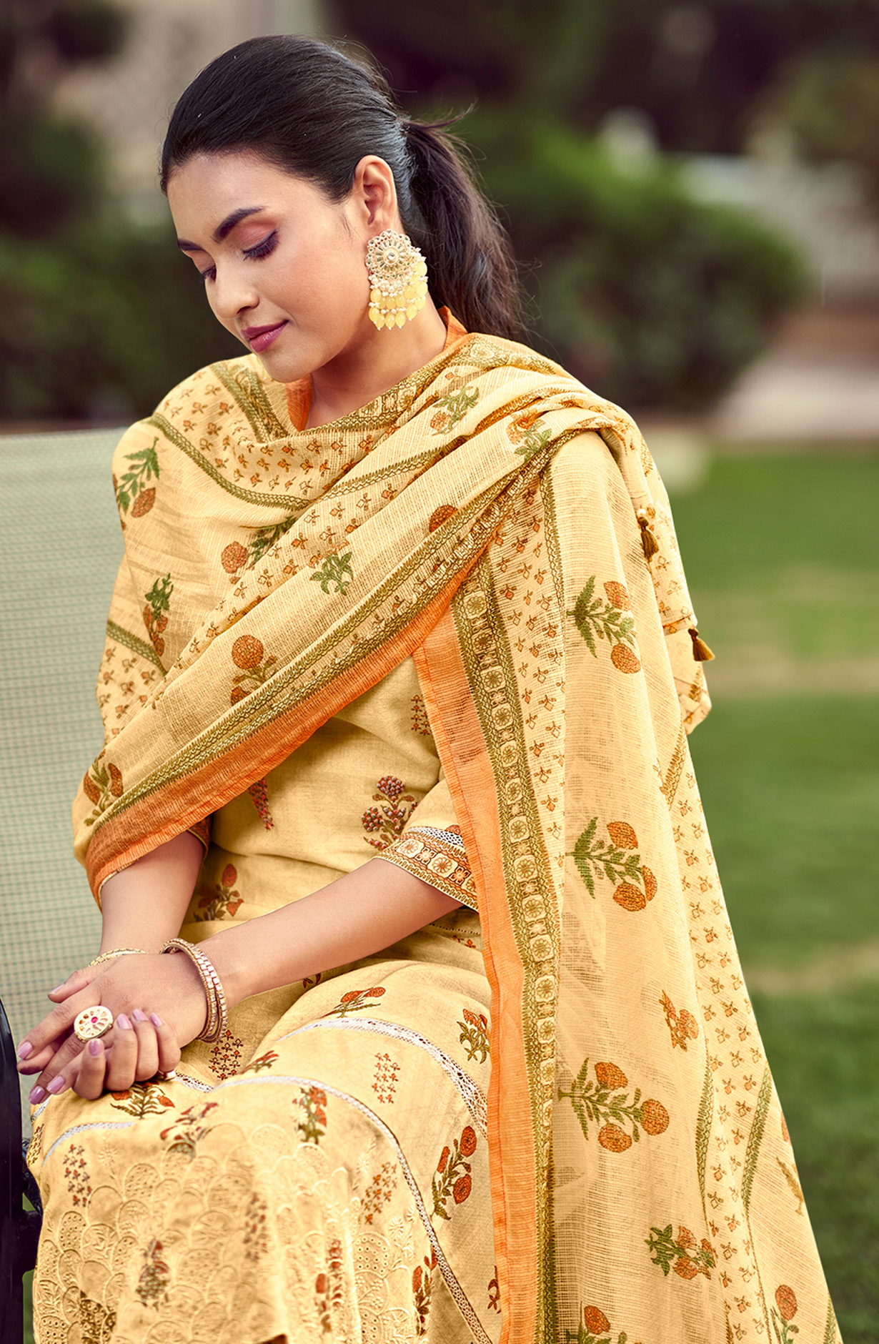 Yellow Linen Beautiful Digital Print with Embroidery Salwar Suit - THE8084