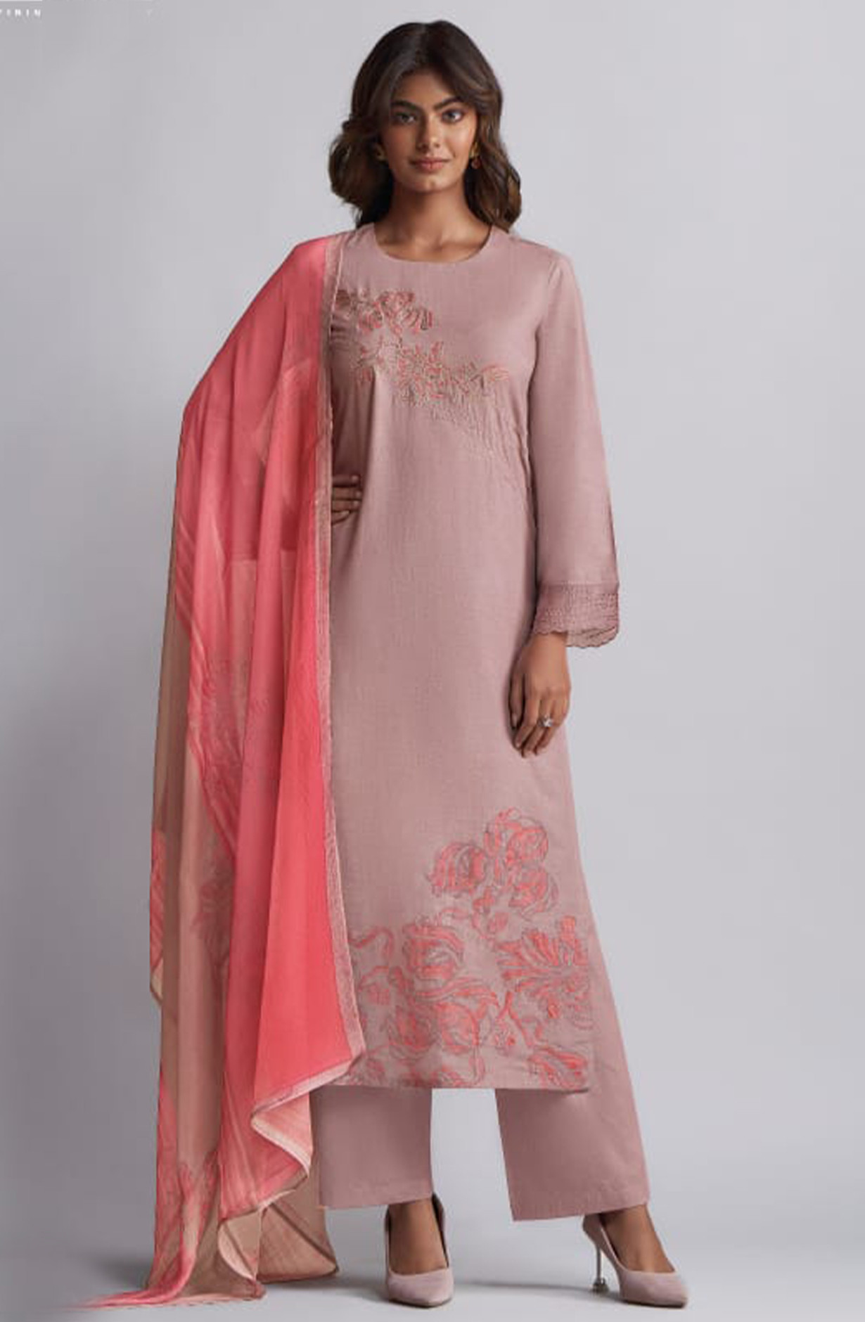 Mauve Linen Suit Set with Dupatta - TRA7011A