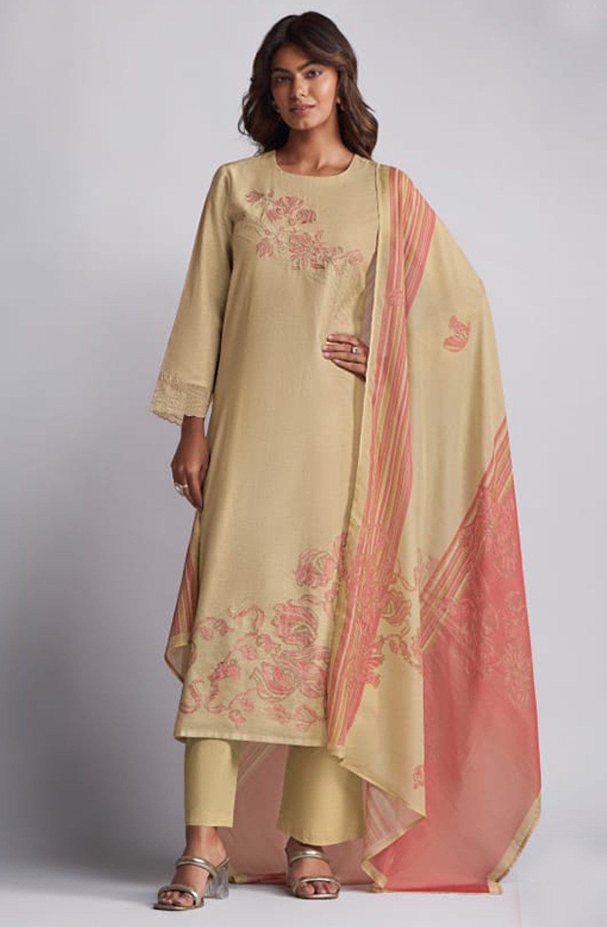 Mehndi Linen Suit Set with Dupatta - TRA7011B