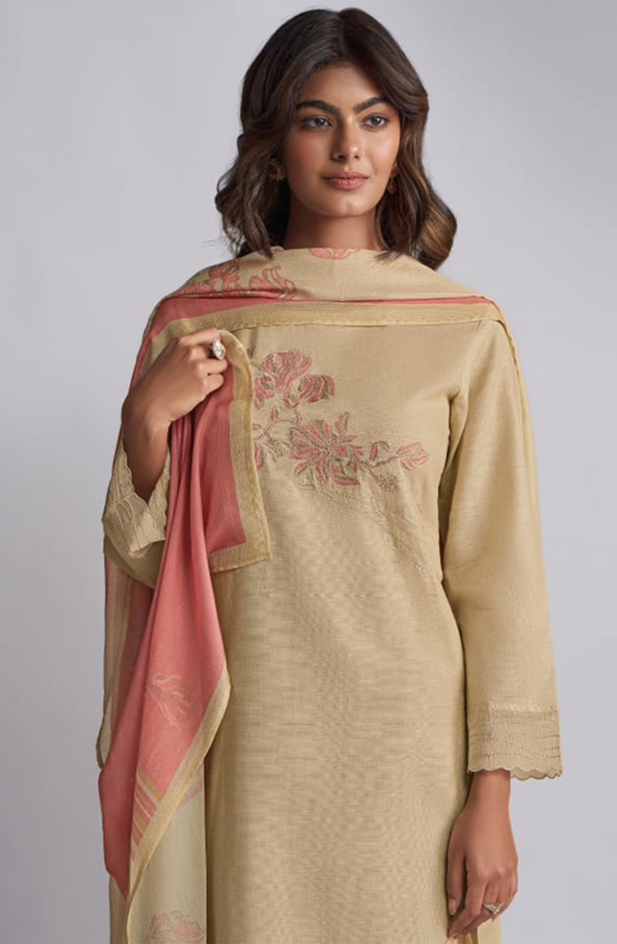 Mehndi Linen Suit Set with Dupatta - TRA7011B