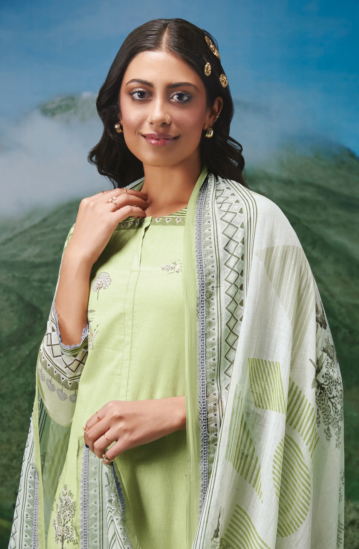 Sea Green Cotton Lawn Unstitched Salwar Kameez with Dupatta - TRE111