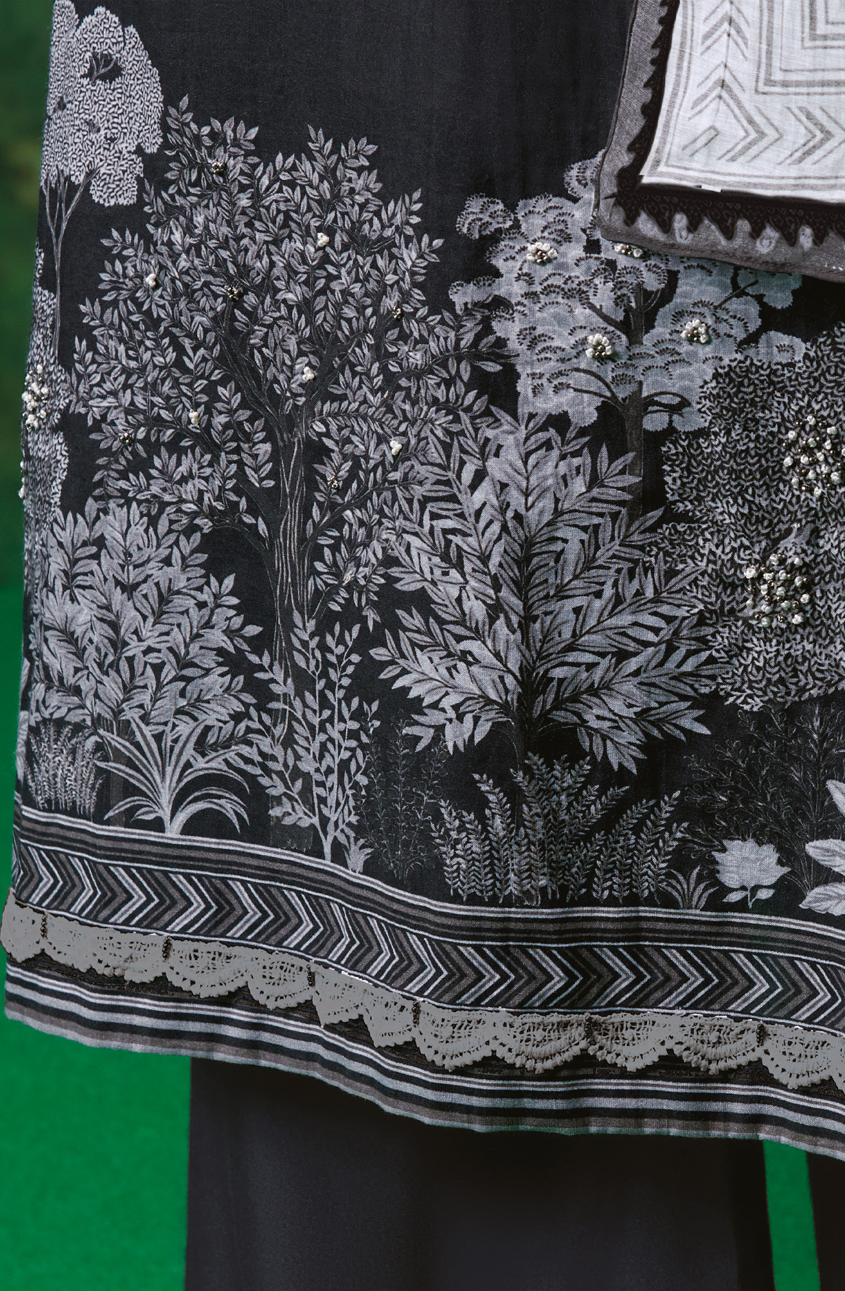 Black Cotton Lawn Unstitched Salwar Kameez with Dupatta - TRE134