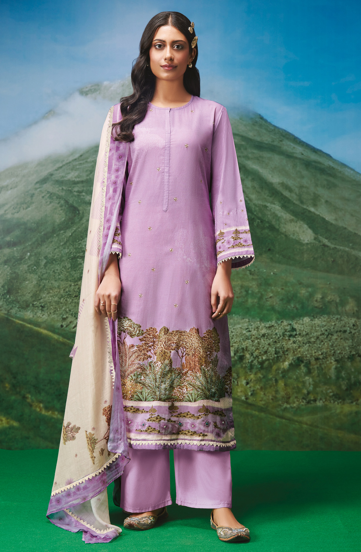 Purple Cotton Lawn Unstitched Salwar Kameez with Dupatta - TRE165
