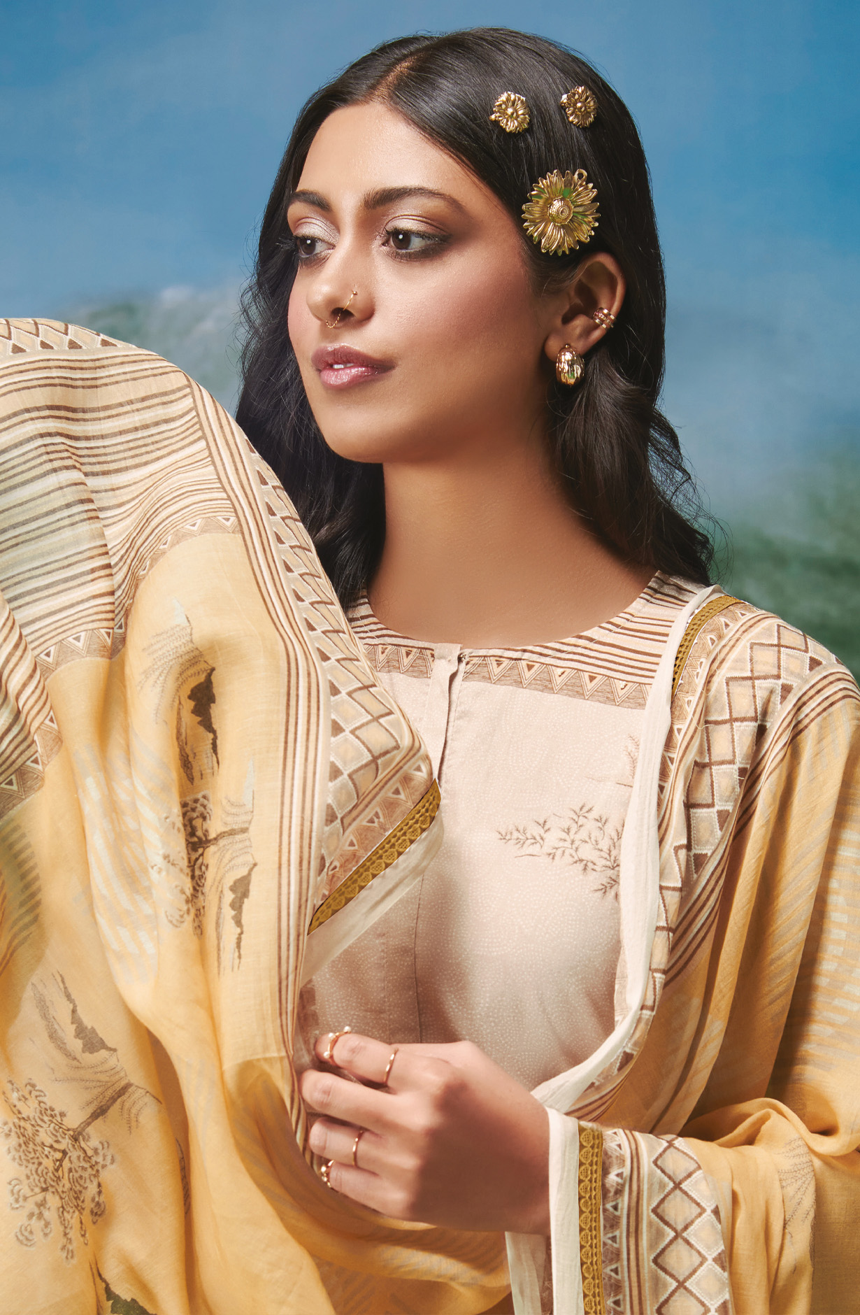 Beige Cotton Lawn Unstitched Salwar Kameez with Dupatta - TRE178