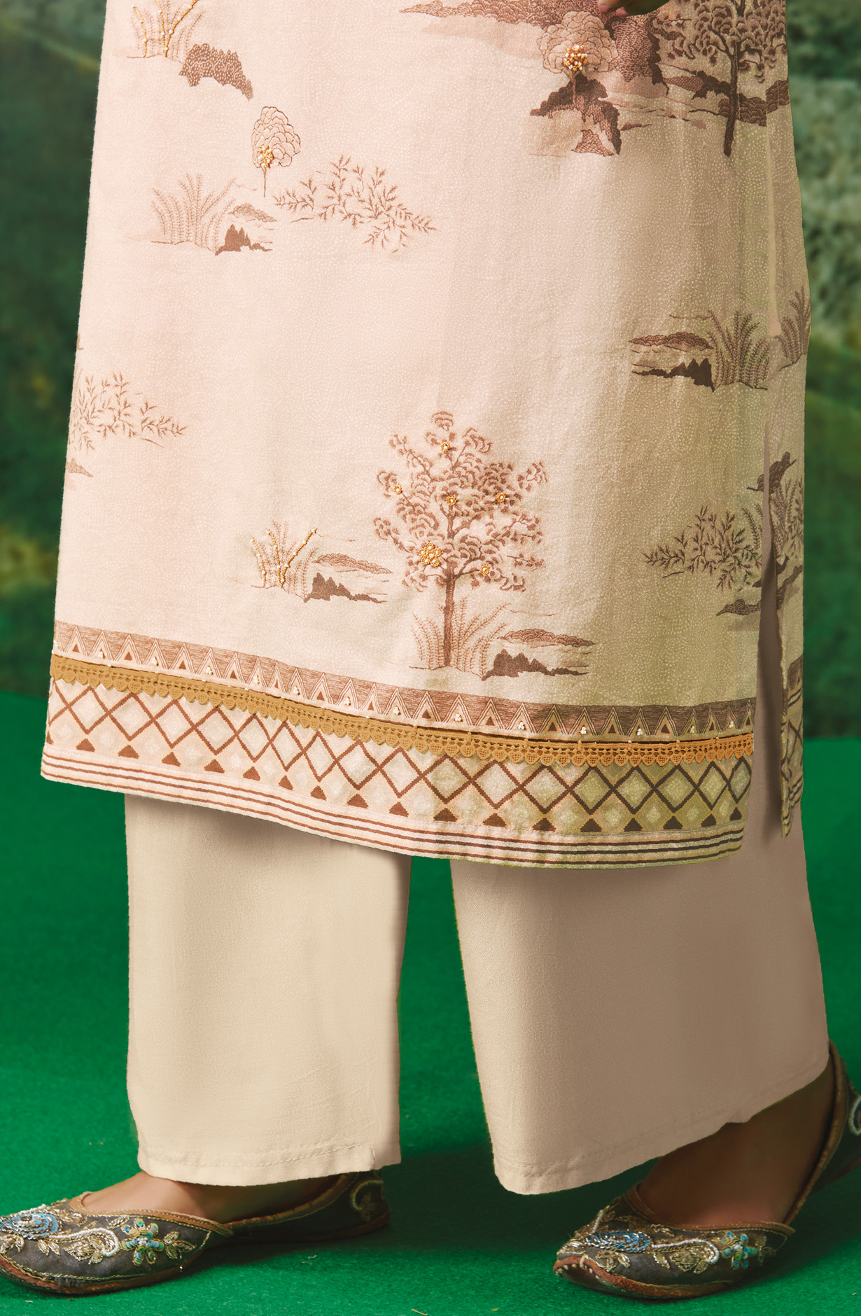 Beige Cotton Lawn Unstitched Salwar Kameez with Dupatta - TRE178