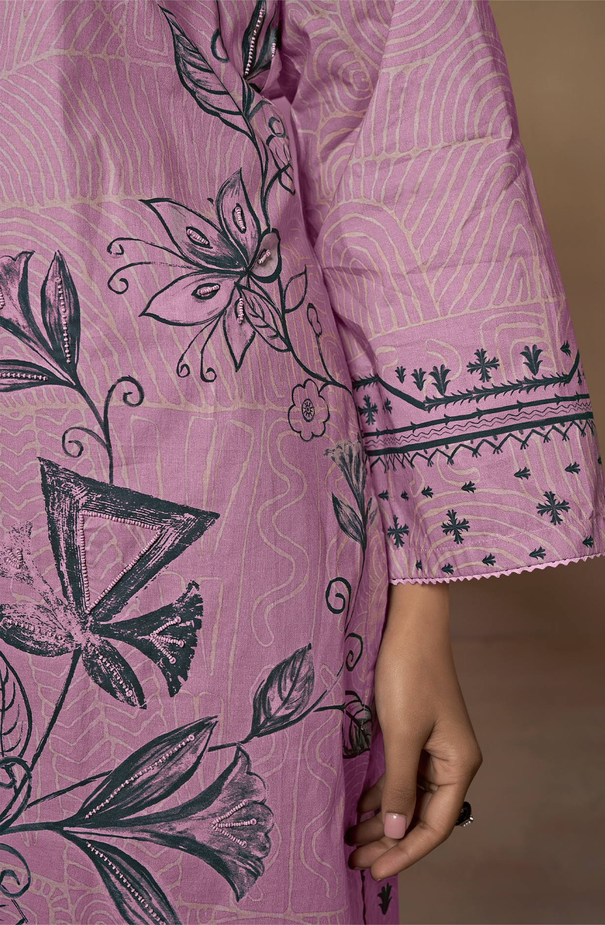 Cotton Lavender Digital Printed Unstitched Salwar Kameez with Motif Work - TRI712