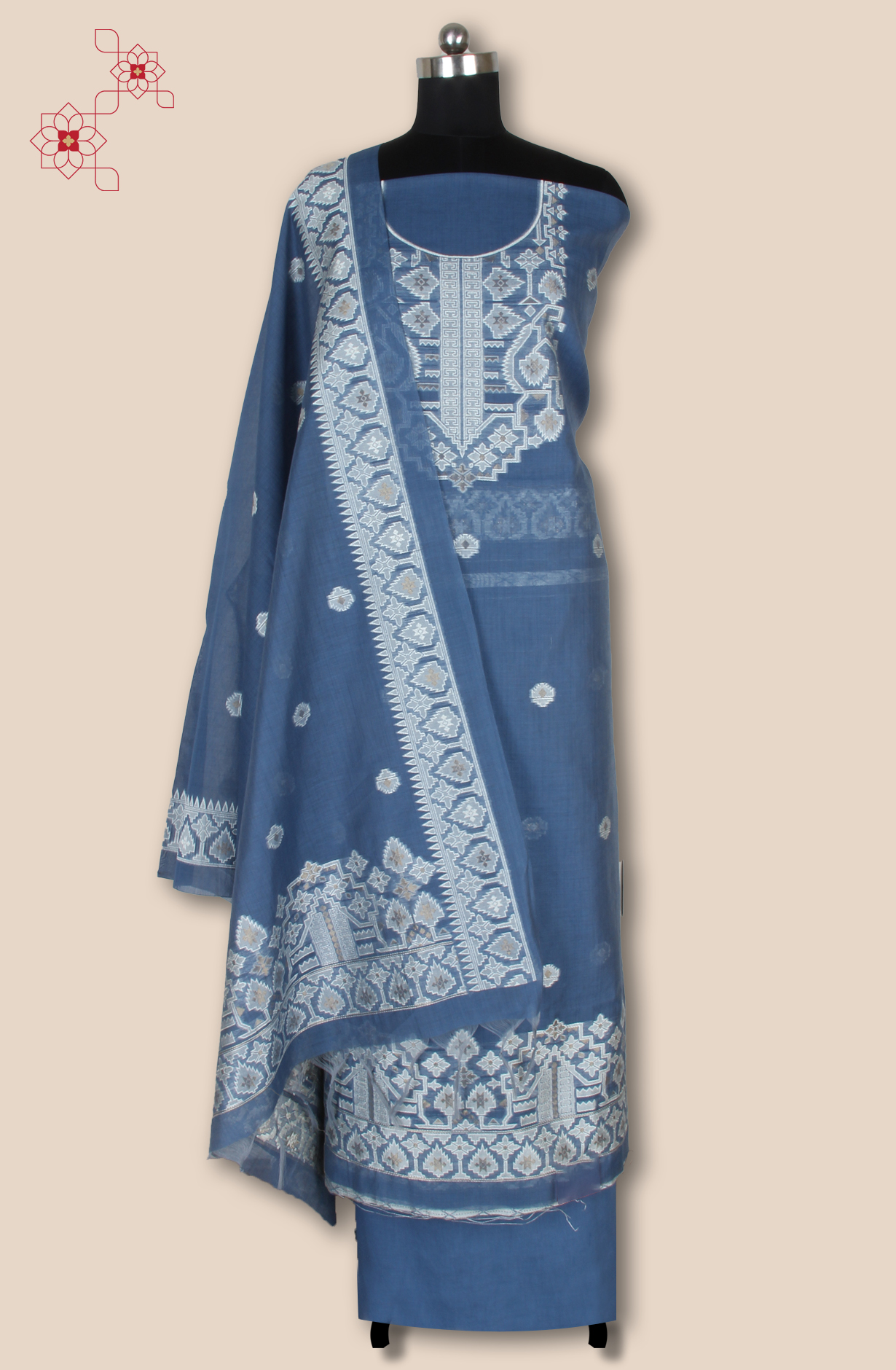 Blue Chanderi Woven Unstitched Salwar Suit Dupatta - TRSCHN1225A