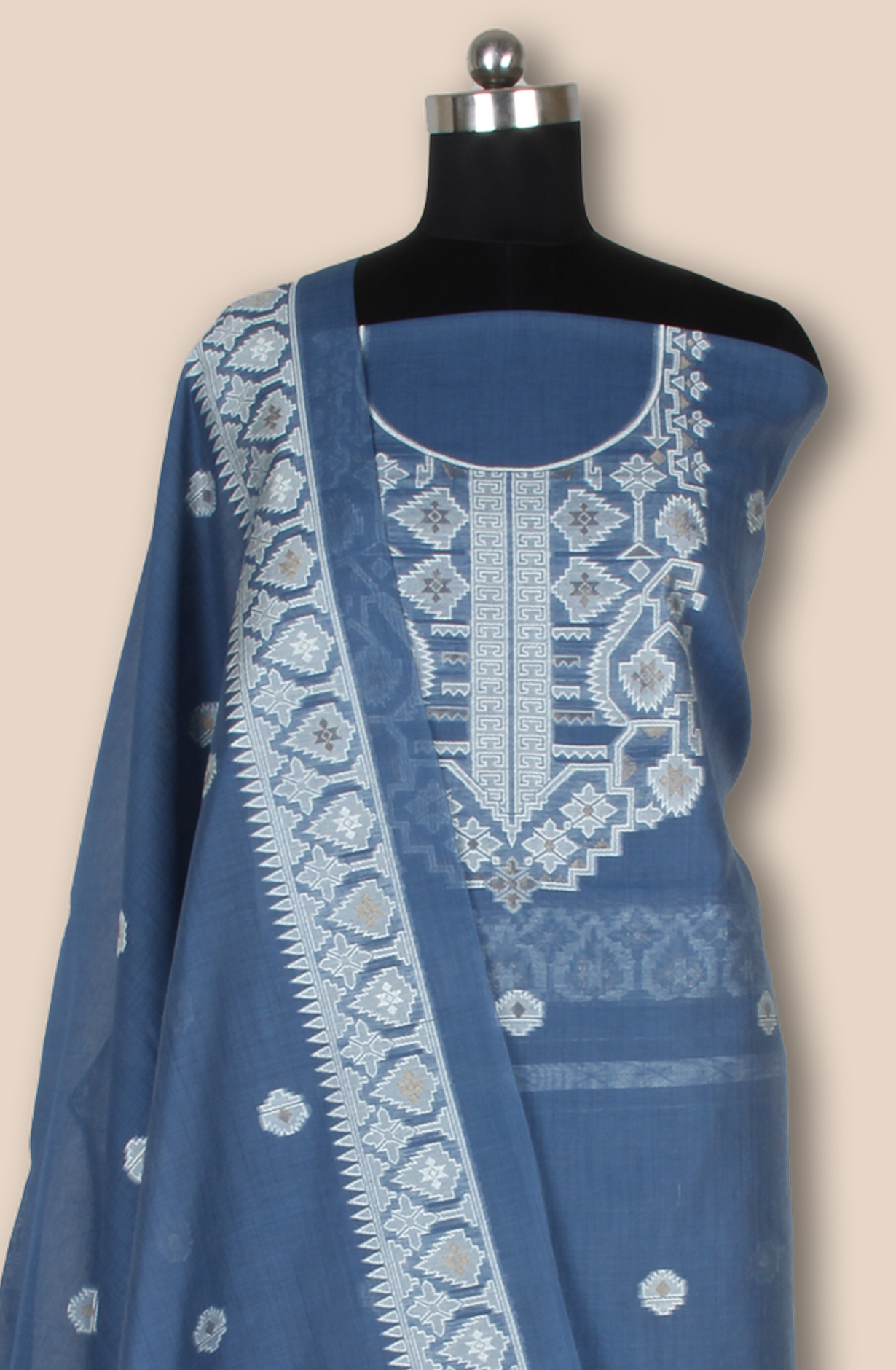 Blue Chanderi Woven Unstitched Salwar Suit Dupatta - TRSCHN1225A