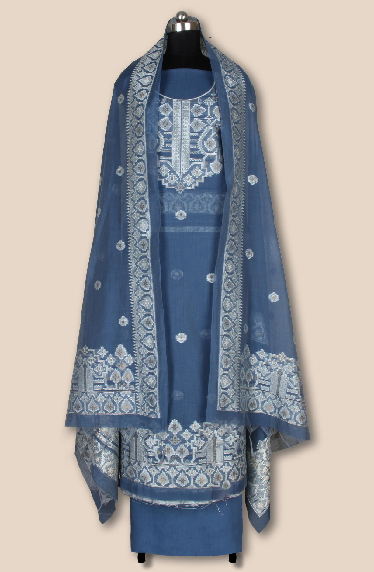 Blue Chanderi Woven Unstitched Salwar Suit Dupatta - TRSCHN1225A