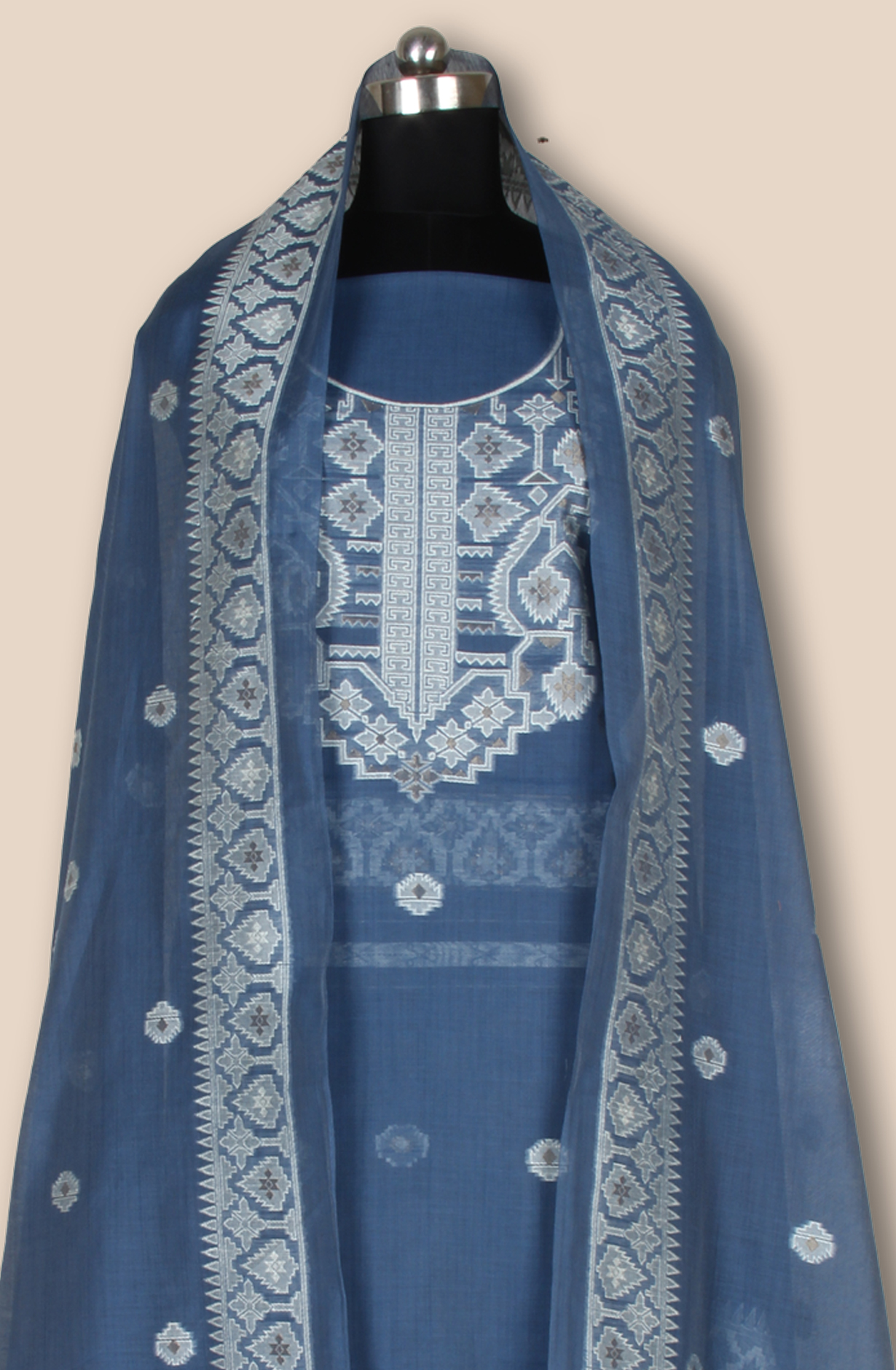 Blue Chanderi Woven Unstitched Salwar Suit Dupatta - TRSCHN1225A