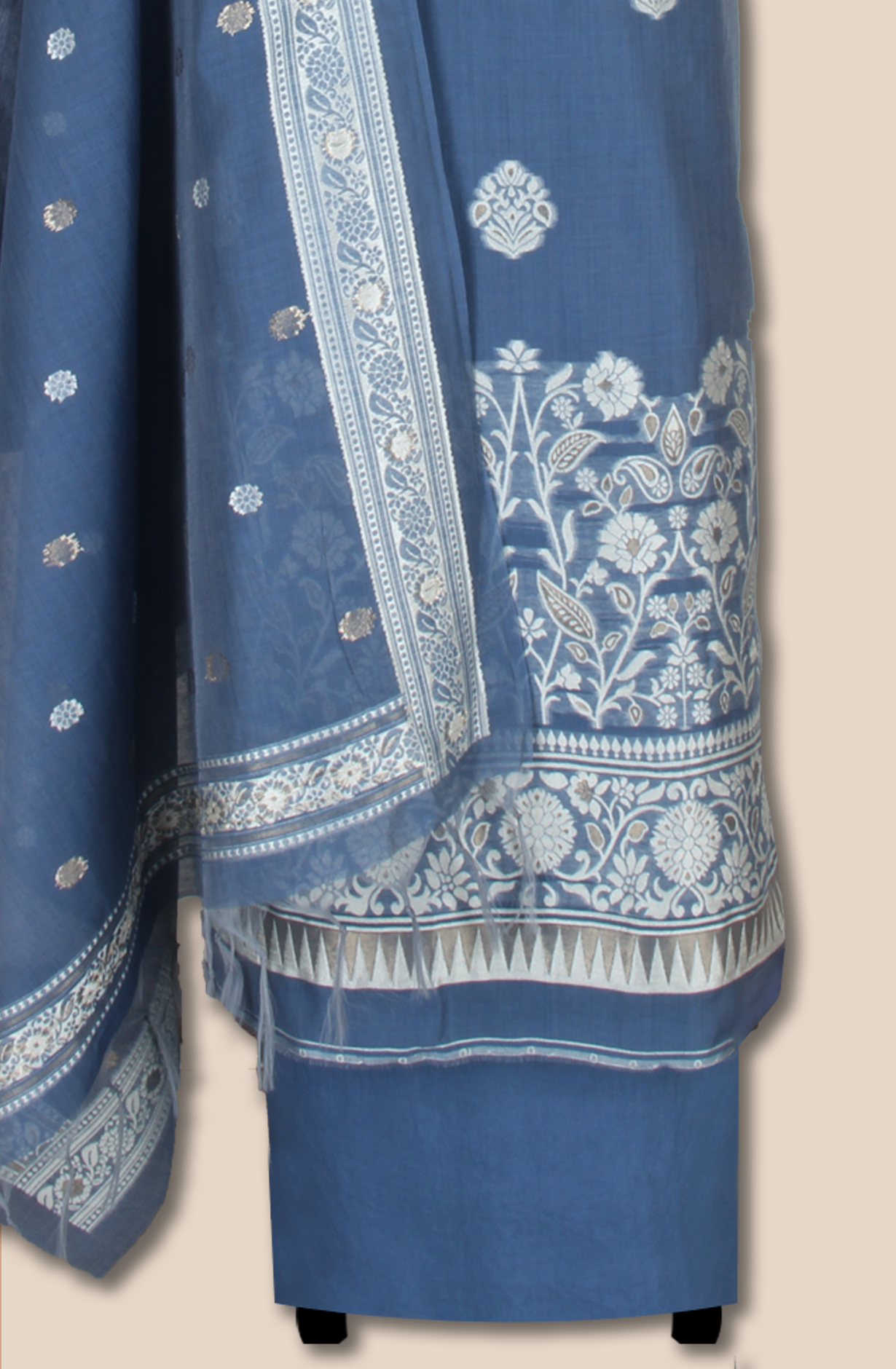 Blue Chanderi Woven Unstitched Salwar Kameez Dupatta - TRSCHN1233A