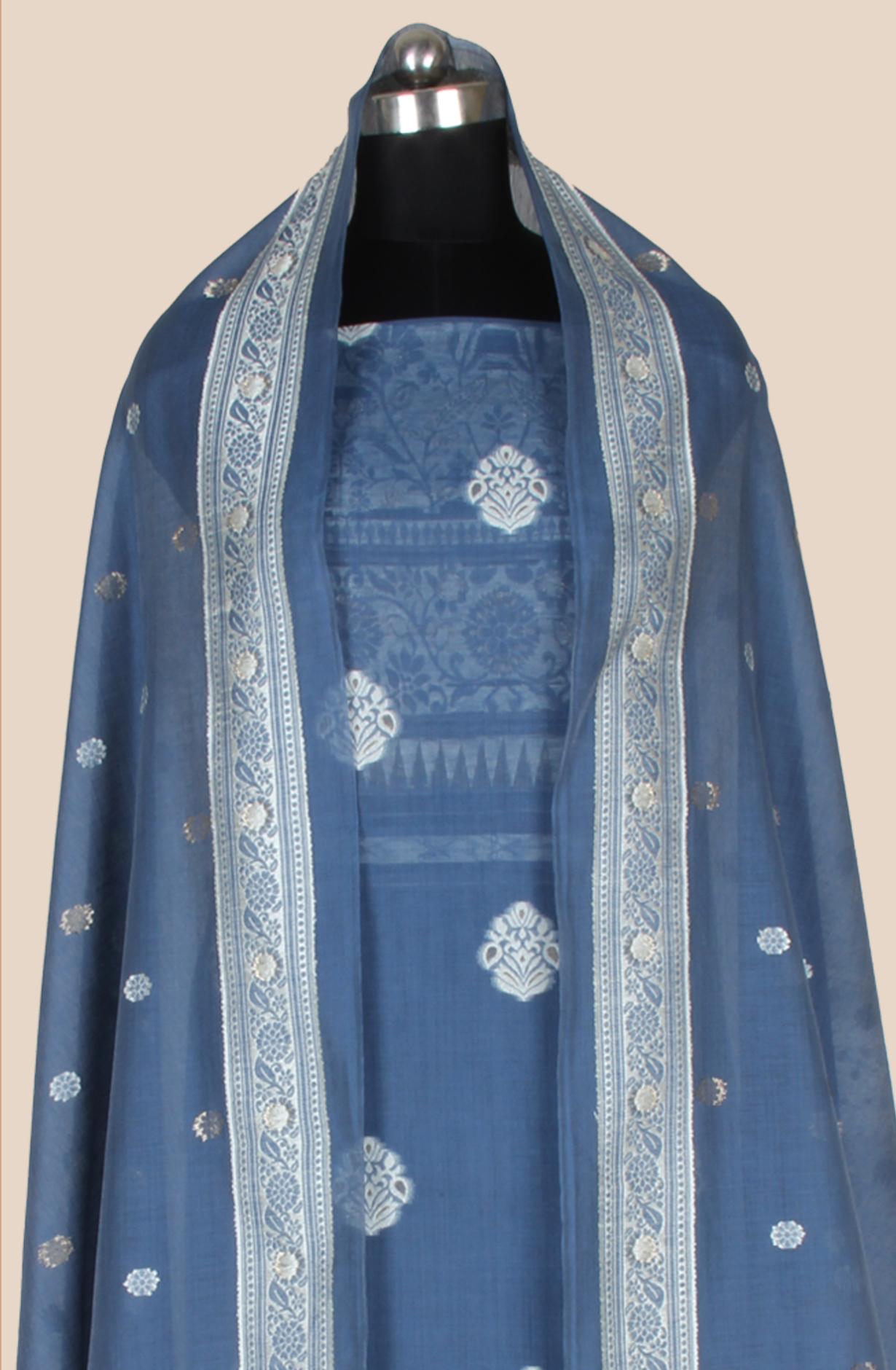 Blue Chanderi Woven Unstitched Salwar Kameez Dupatta - TRSCHN1233A