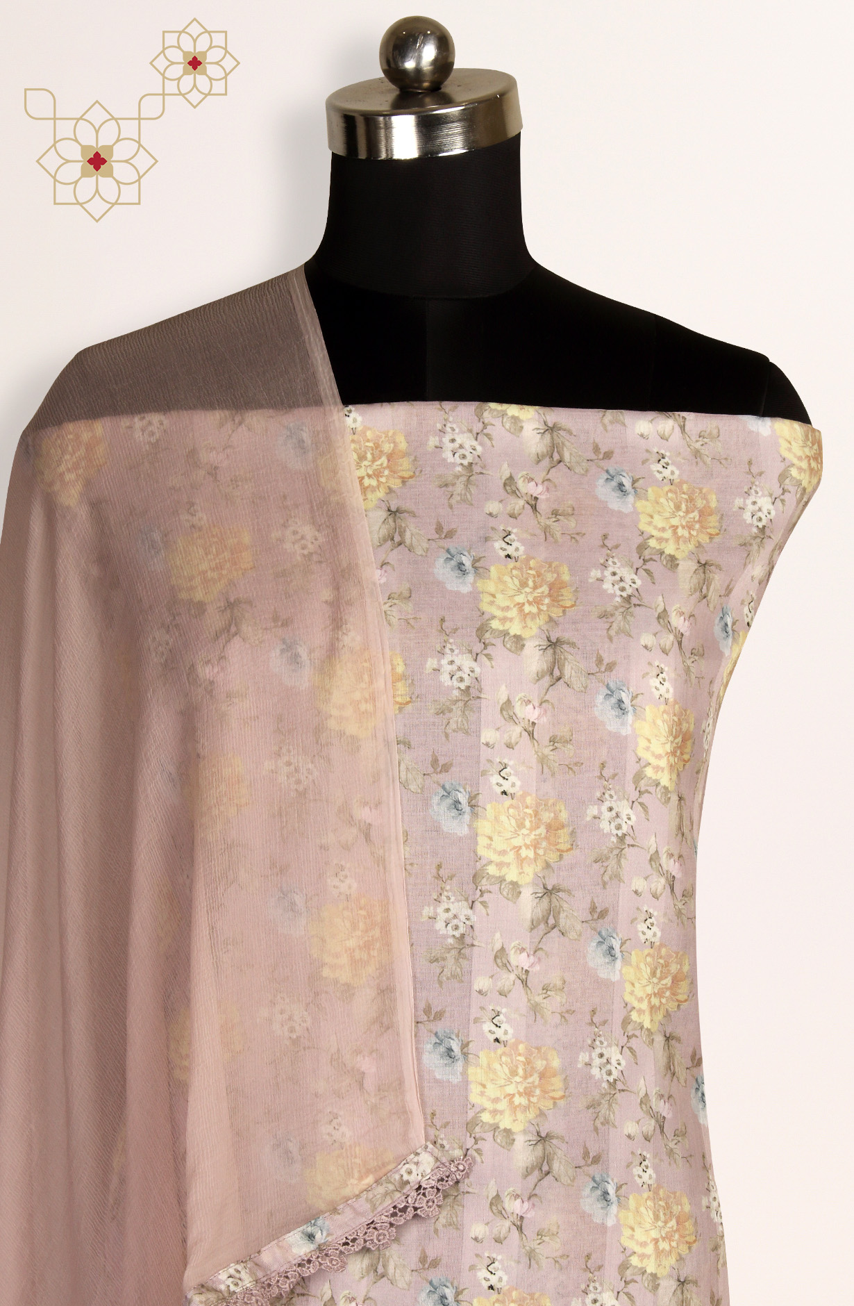 Mauve Cotton Digital Printed Suit with Chiffon Dupatta - TRU1401B