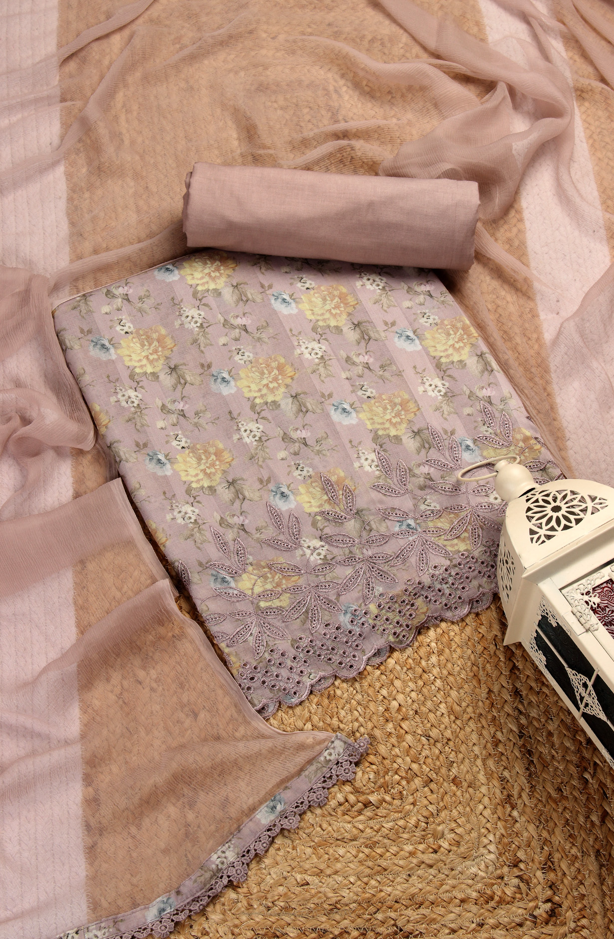 Mauve Cotton Digital Printed Suit with Chiffon Dupatta - TRU1401B