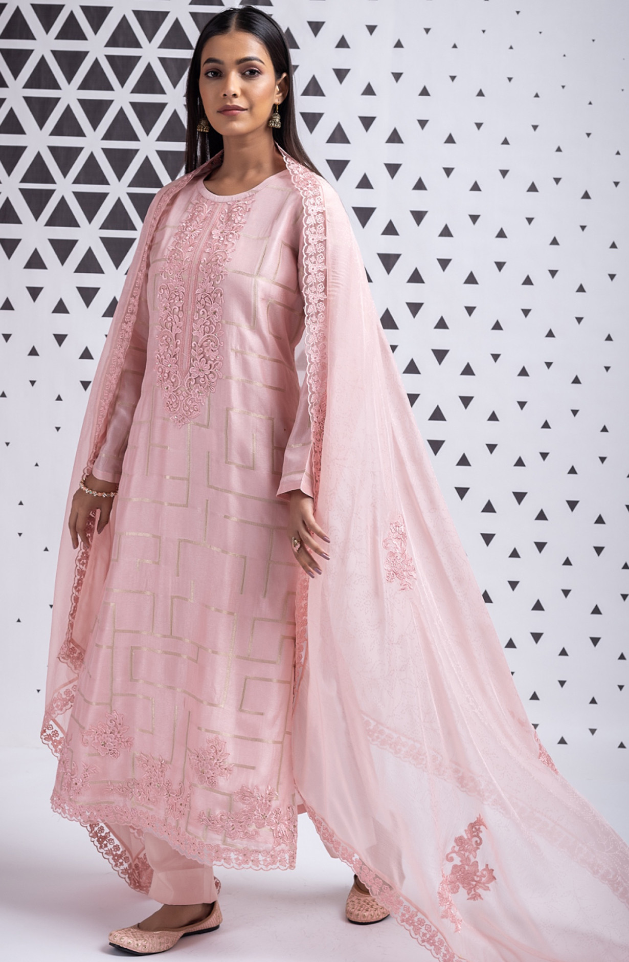 Silk Jacquard Salwaar Kameez with Beautiful Organza Dupatta - TUC2360A