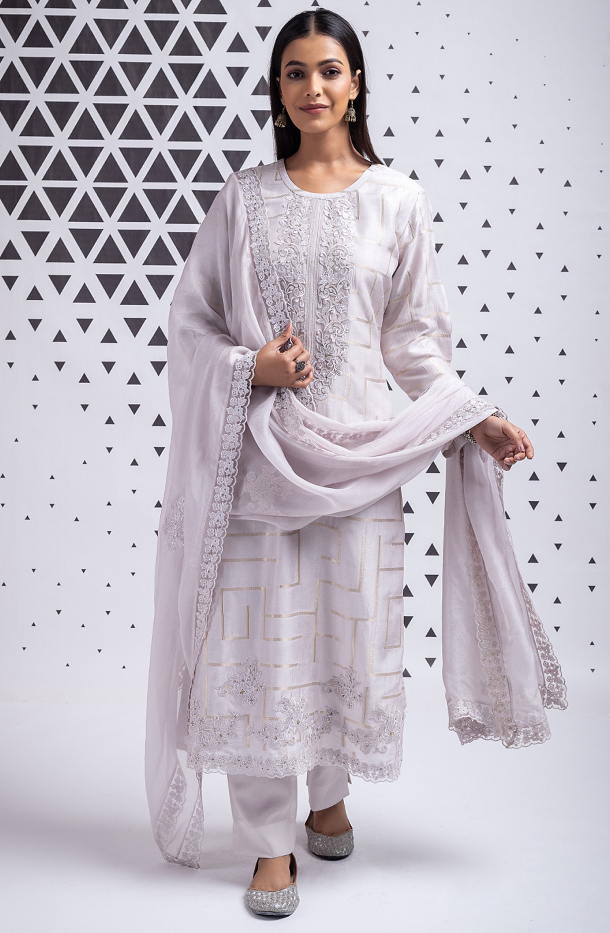 Silk Jacquard Salwaar Kameez with Beautiful Organza Dupatta - TUC2360B