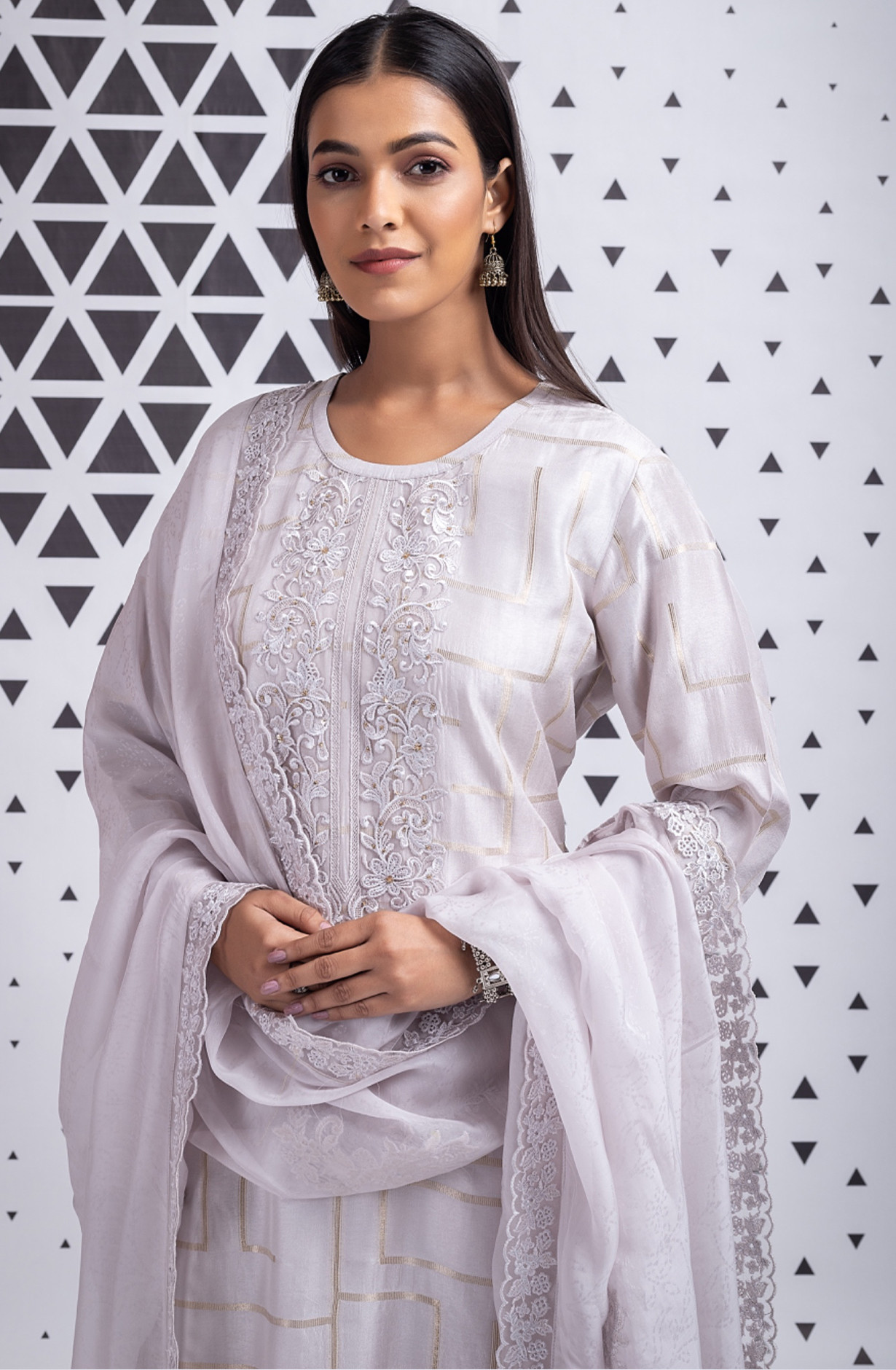 Silk Jacquard Salwaar Kameez with Beautiful Organza Dupatta - TUC2360B