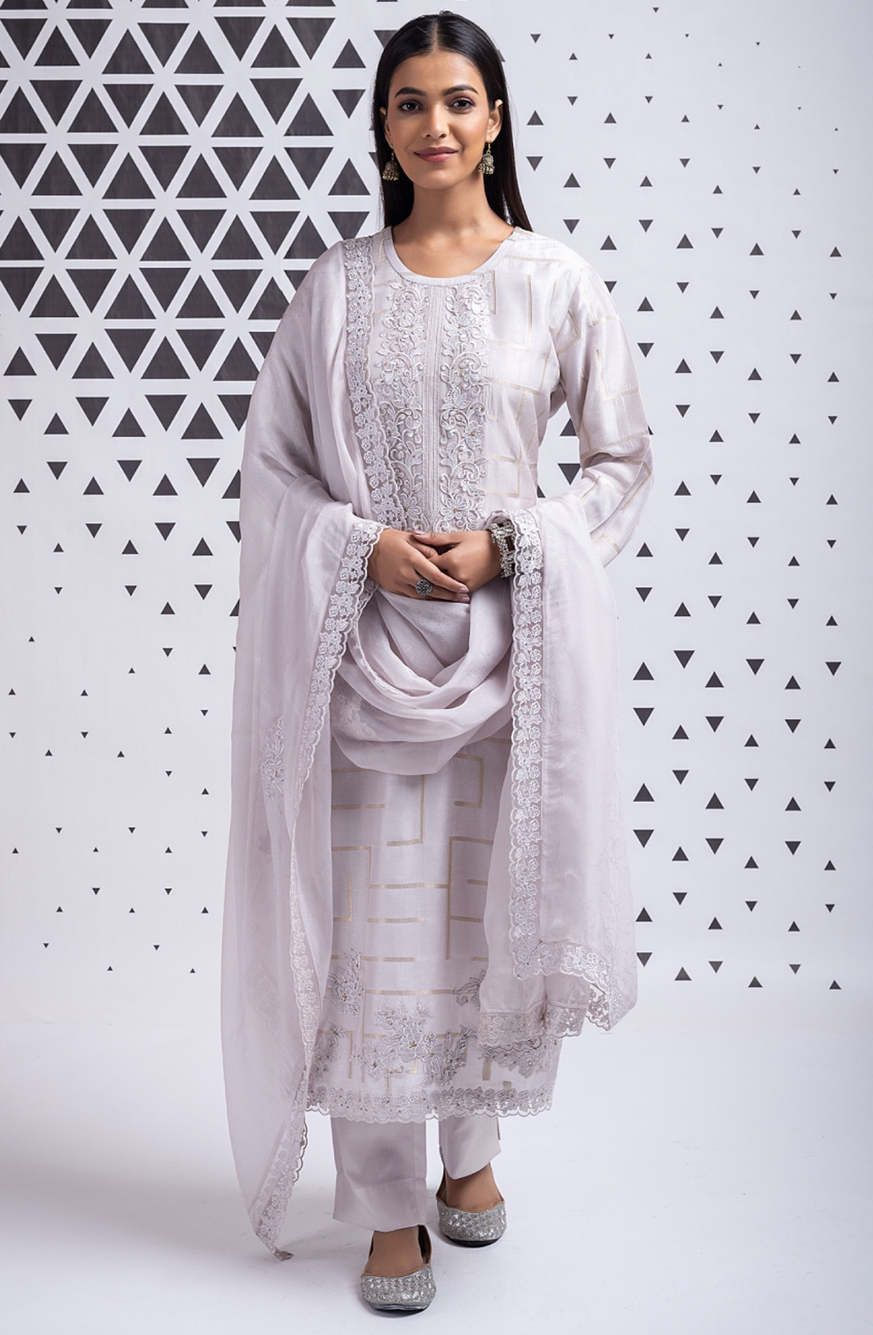 Silk Jacquard Salwaar Kameez with Beautiful Organza Dupatta - TUC2360B