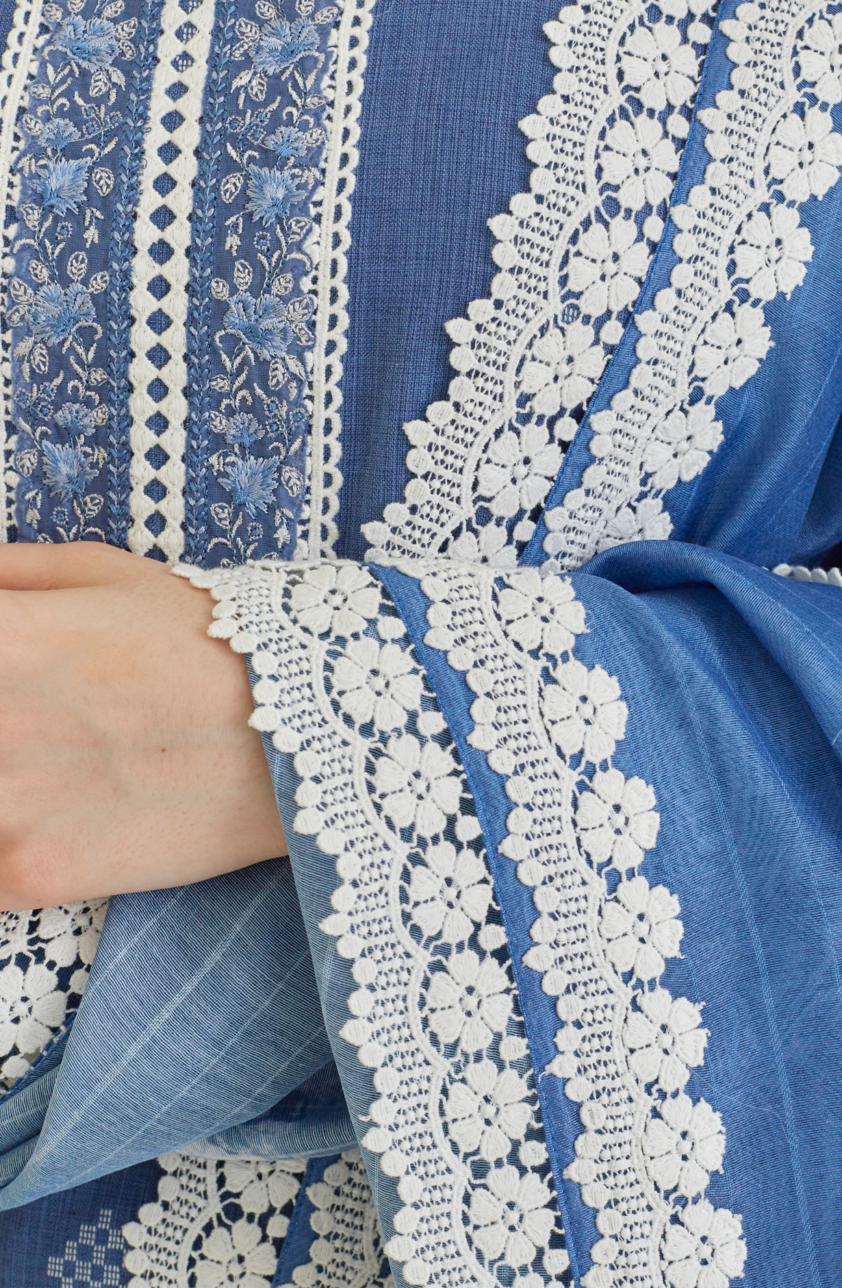 Blue Cotton Beautiful Lace Work Salwar Kameez with Dupatta - TUL1902A