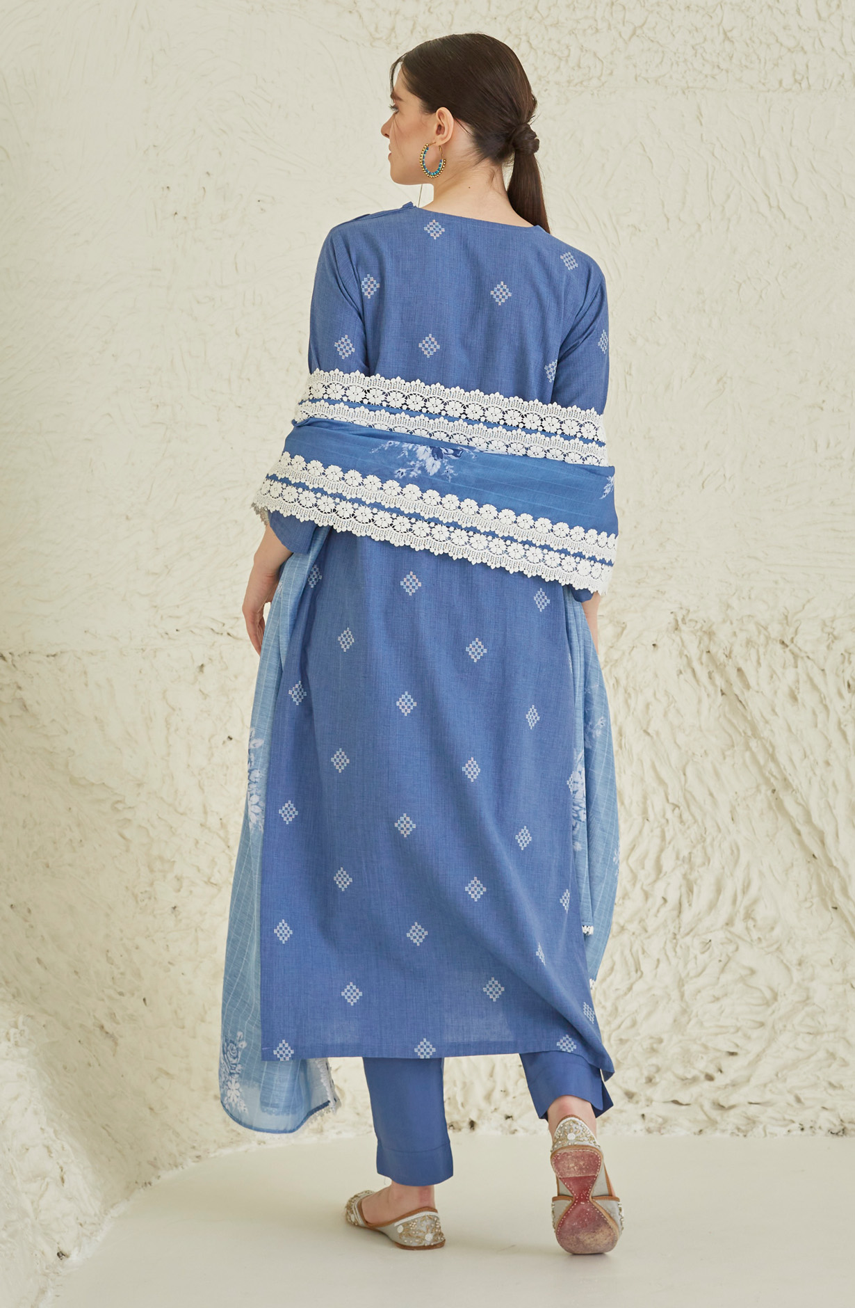 Blue Cotton Beautiful Lace Work Salwar Kameez with Dupatta - TUL1902A