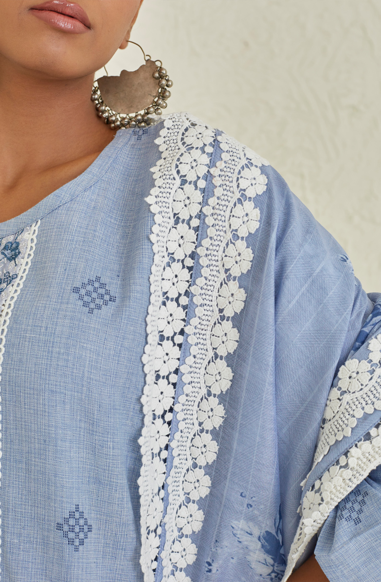 Pastel Blue Cotton Beautiful Lace Work Salwar Kameez with Dupatta - TUL1902B
