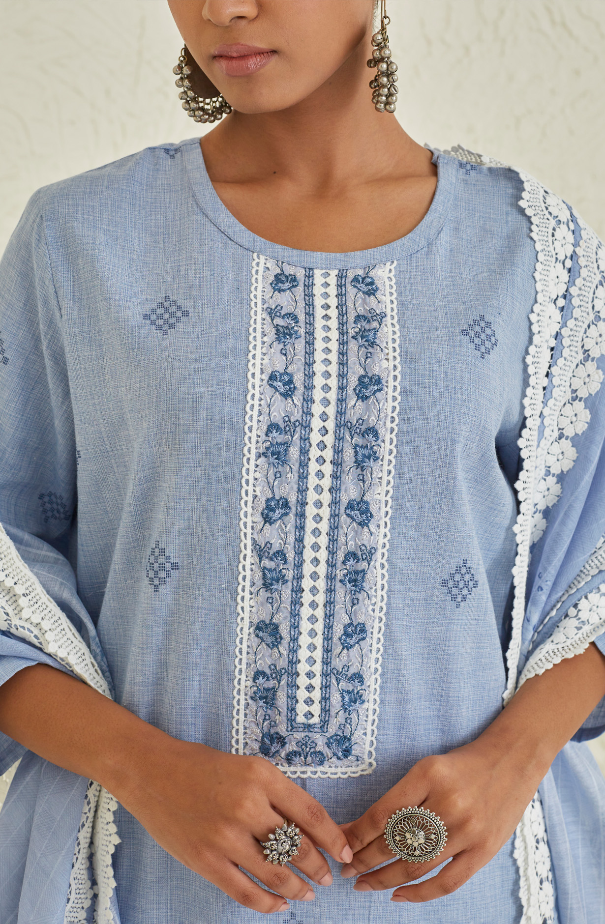 Pastel Blue Cotton Beautiful Lace Work Salwar Kameez with Dupatta - TUL1902B