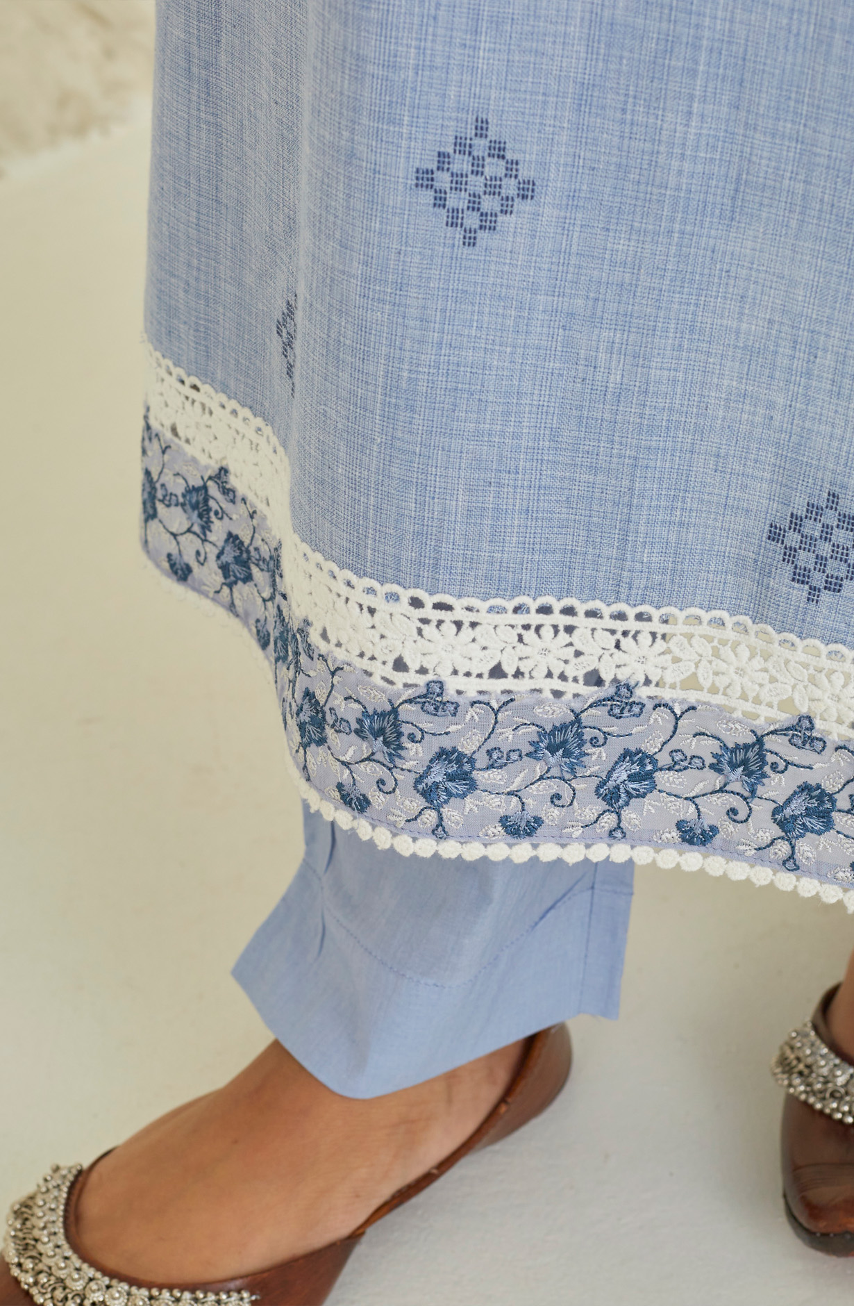 Pastel Blue Cotton Beautiful Lace Work Salwar Kameez with Dupatta - TUL1902B