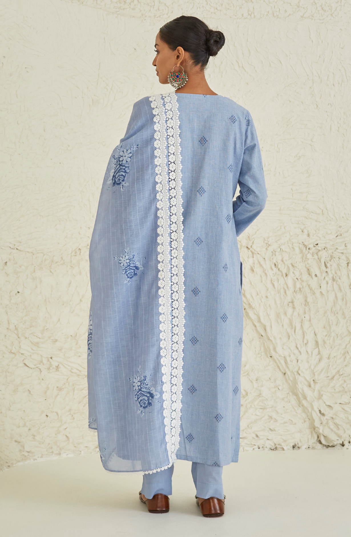 Pastel Blue Cotton Beautiful Lace Work Salwar Kameez with Dupatta - TUL1902B