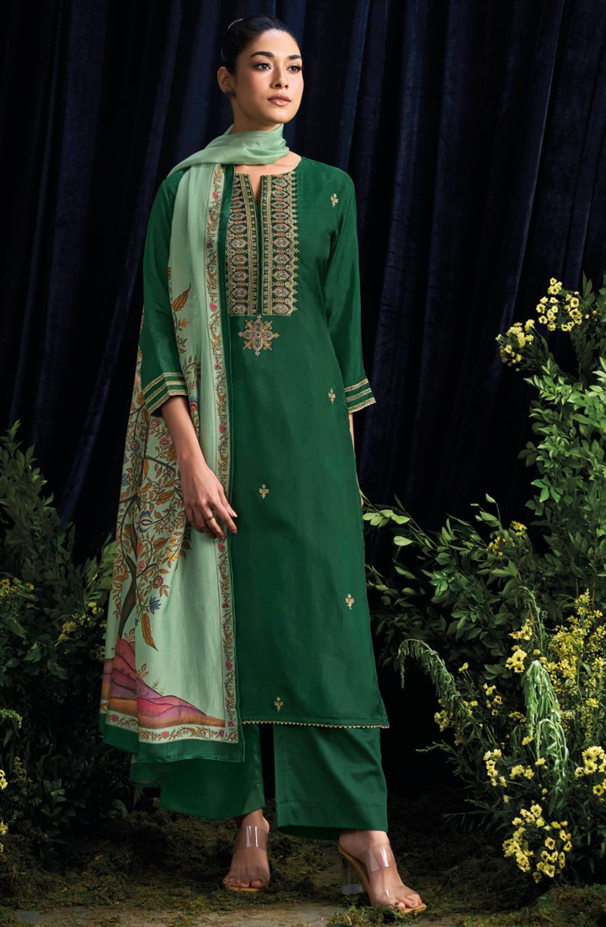 Silk Salwaar Kameez with Beautiful Printed Dupatta - TUNS2997A