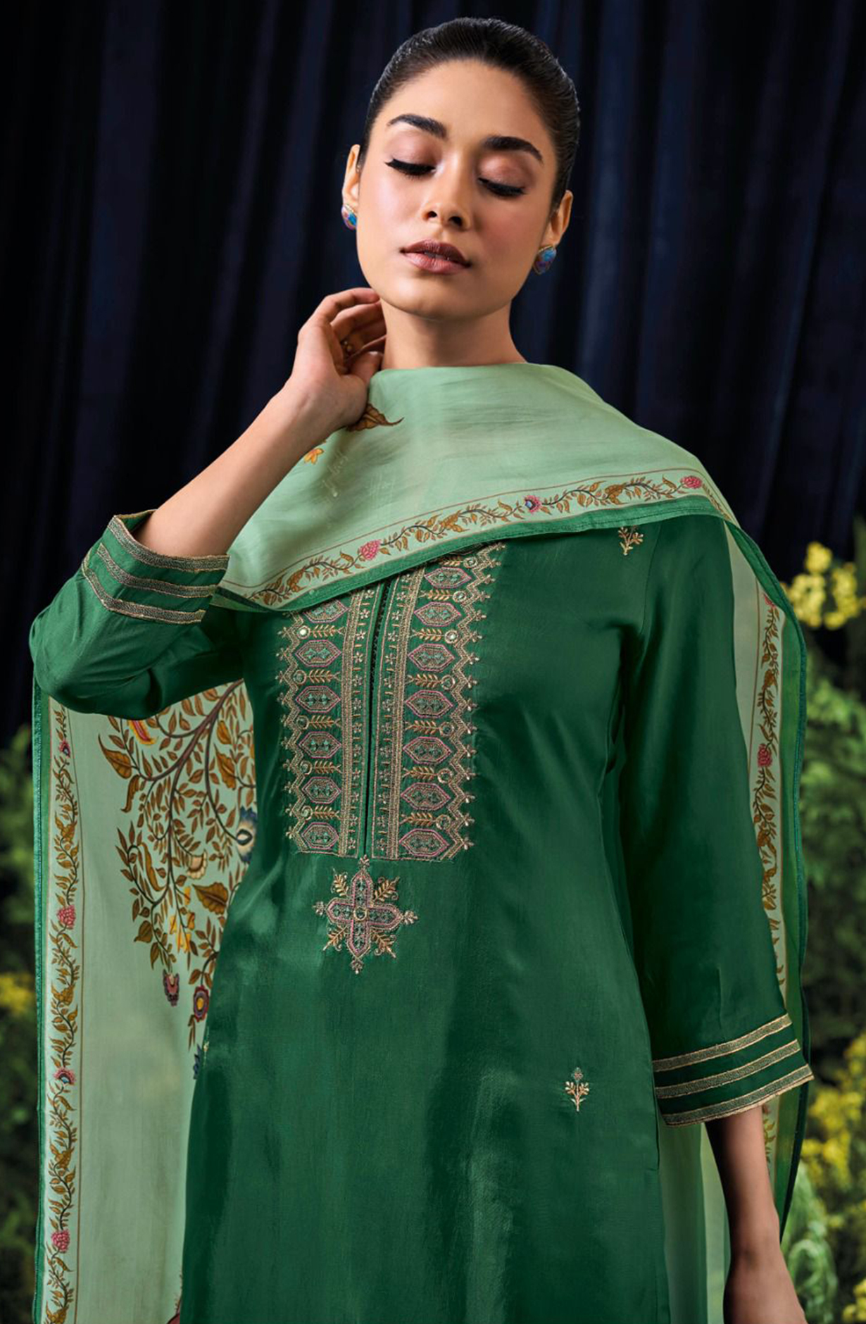 Silk Salwaar Kameez with Beautiful Printed Dupatta - TUNS2997A